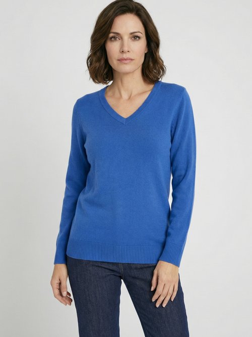 Pull doux col V manches longues Femme Bleu PARMELIE FA1