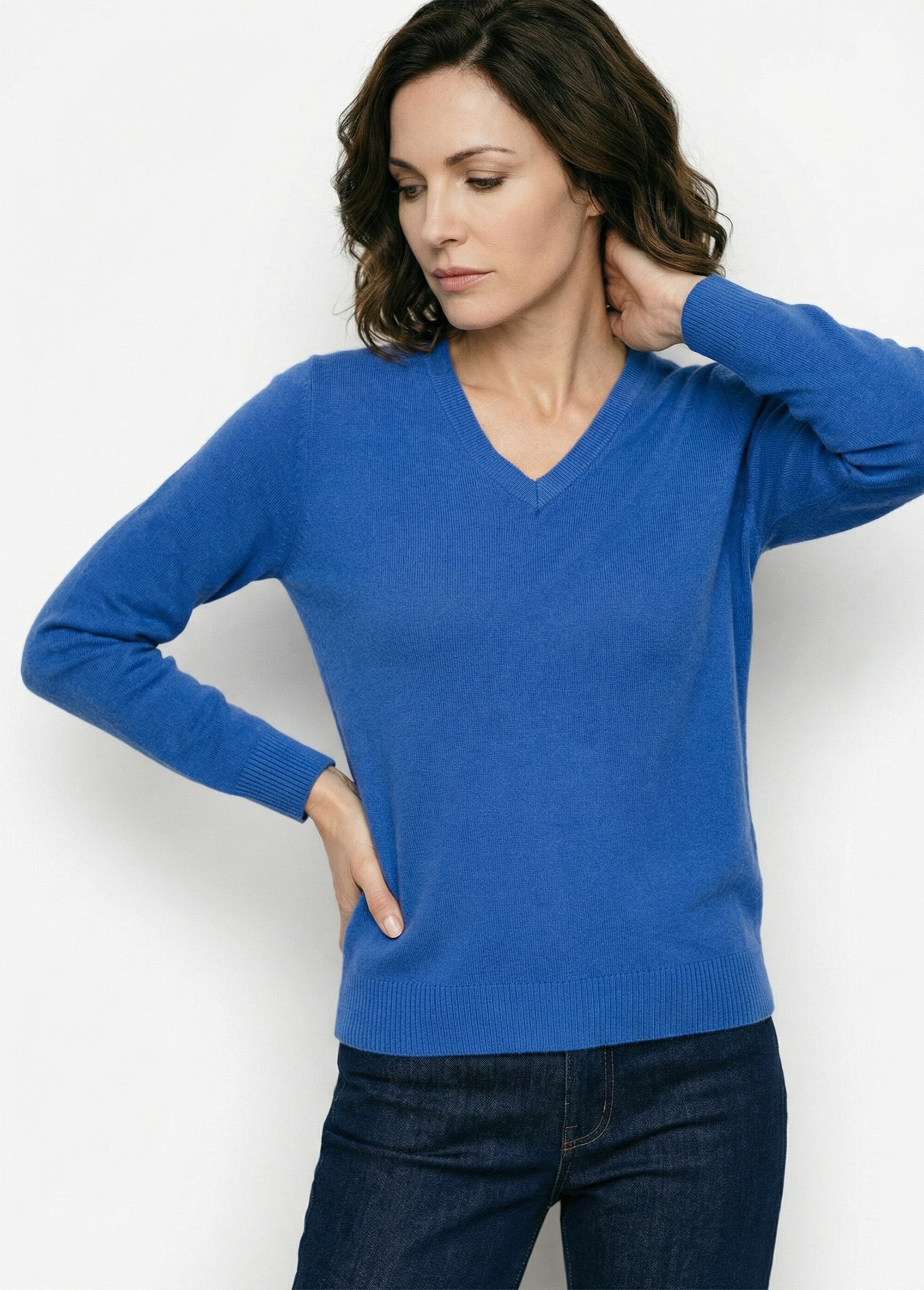 Pull doux col V manches longues Femme Bleu PARMELIE MV1