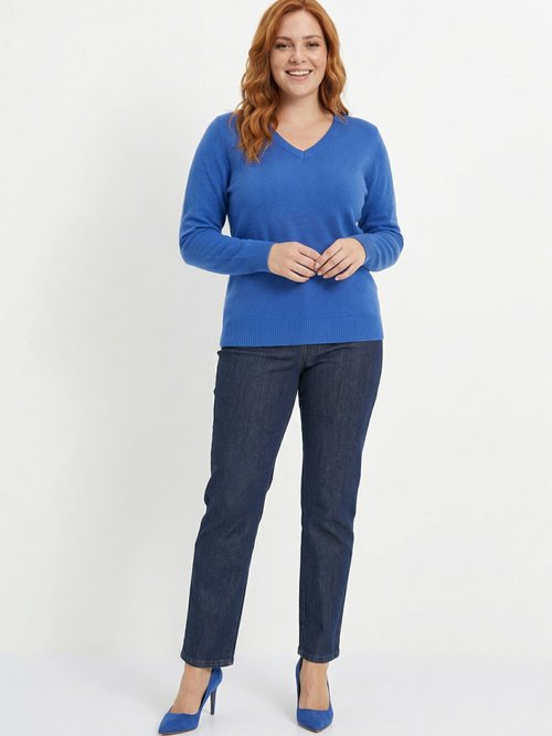 Pull doux col V manches longues Femme Grande Taille Bleu PARMELIE SI1