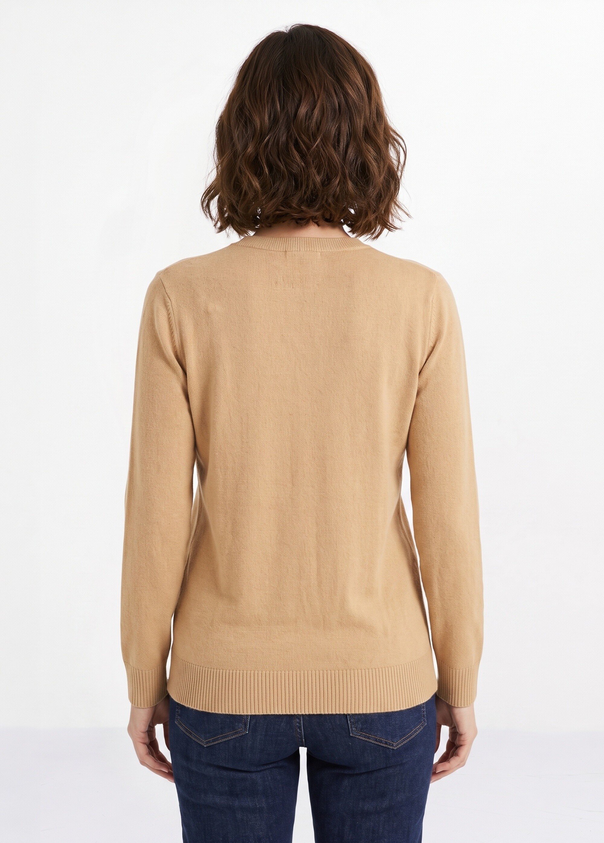 Pull doux col V manches longues Femme Marron PARMELIE DO1