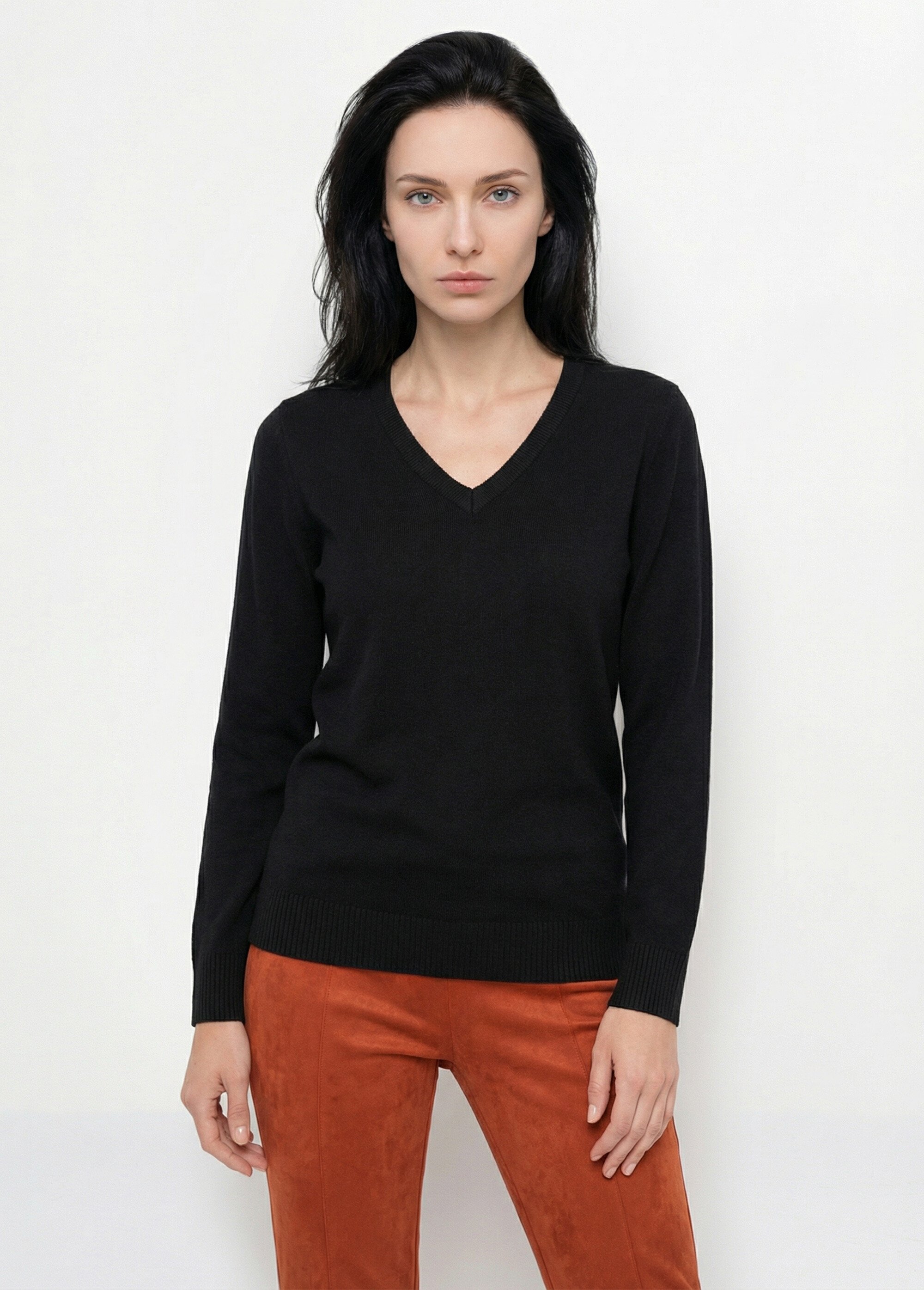 Pull doux col V manches longues Femme Noir PARMELIE FA1