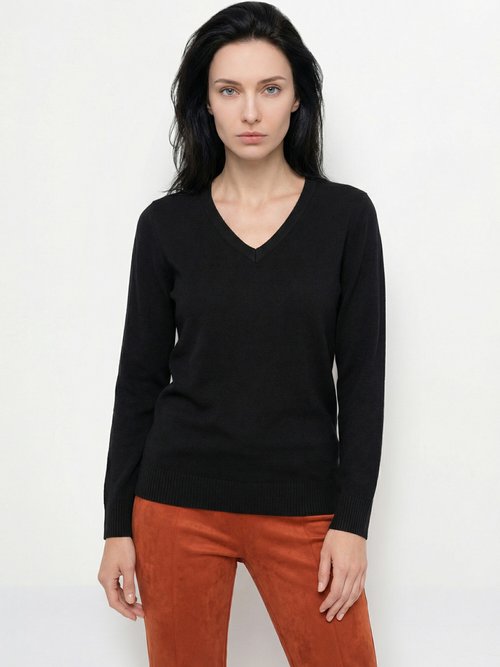 Pull doux col V manches longues Femme Noir PARMELIE FA1