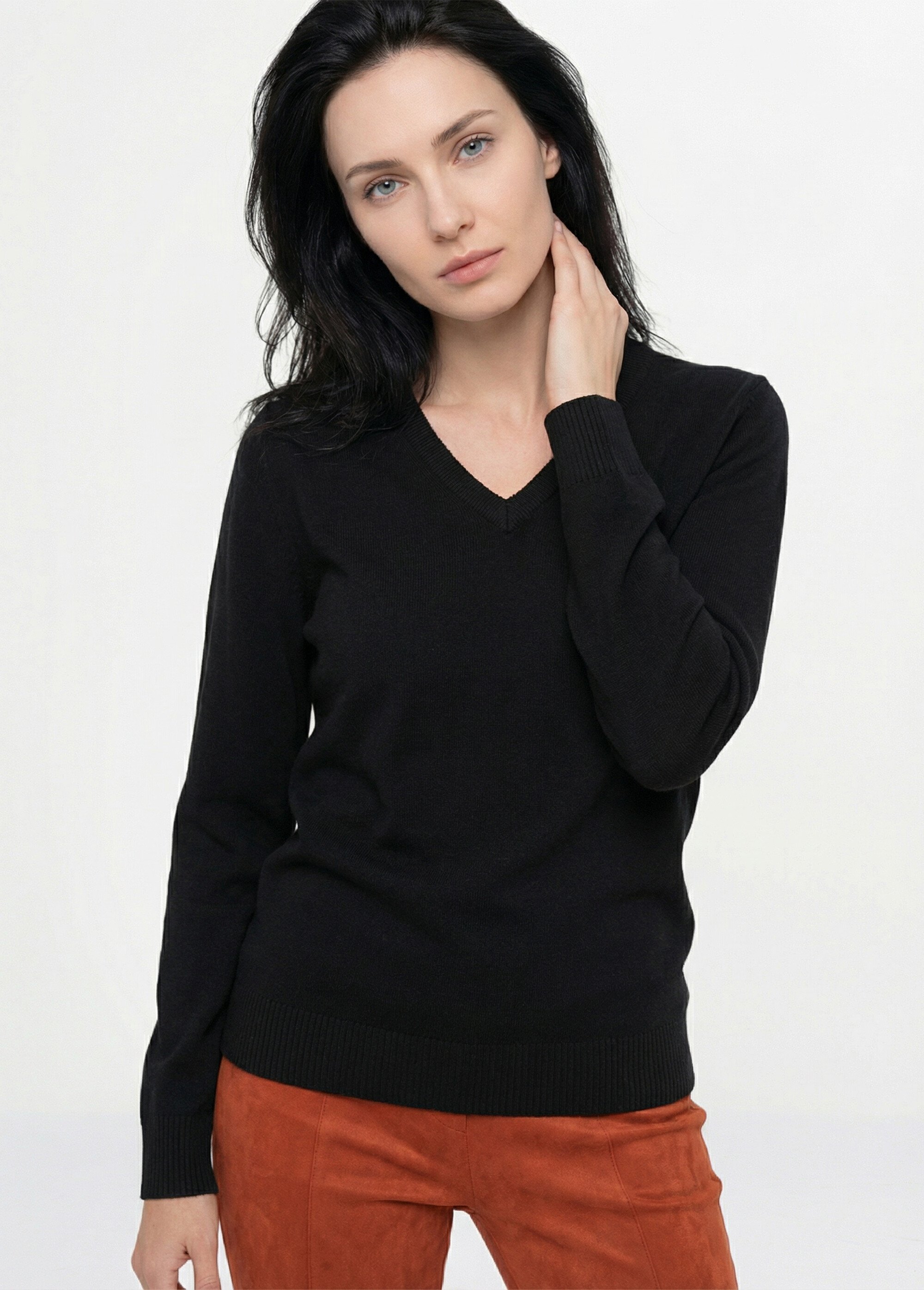 Pull doux col V manches longues Femme Noir PARMELIE MV1