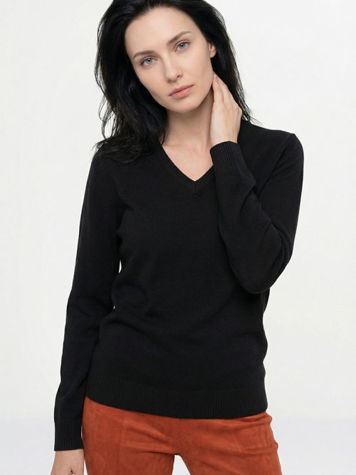 Pull doux col V manches longues Femme Noir PARMELIE MV1