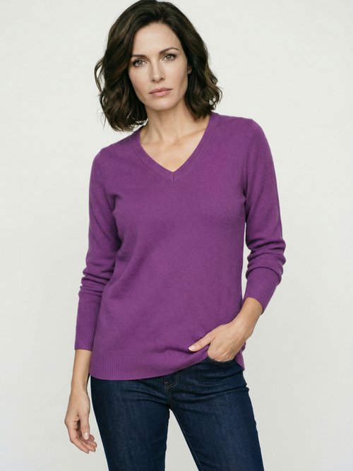 Pull doux col V manches longues Femme Violet PARMELIE FA1