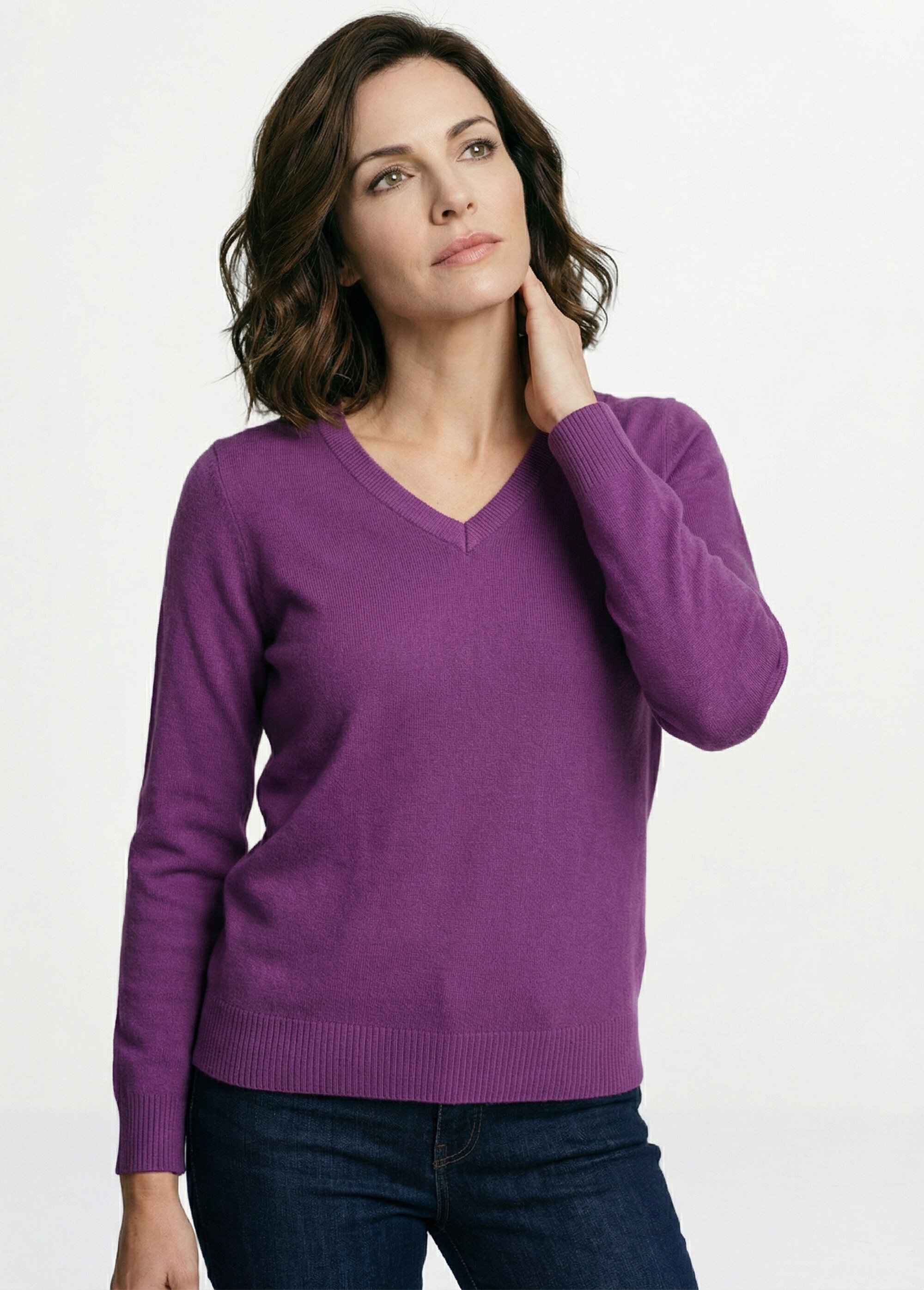 Pull doux col V manches longues Femme Violet PARMELIE MV1