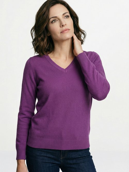 Pull doux col V manches longues Femme Violet PARMELIE MV1