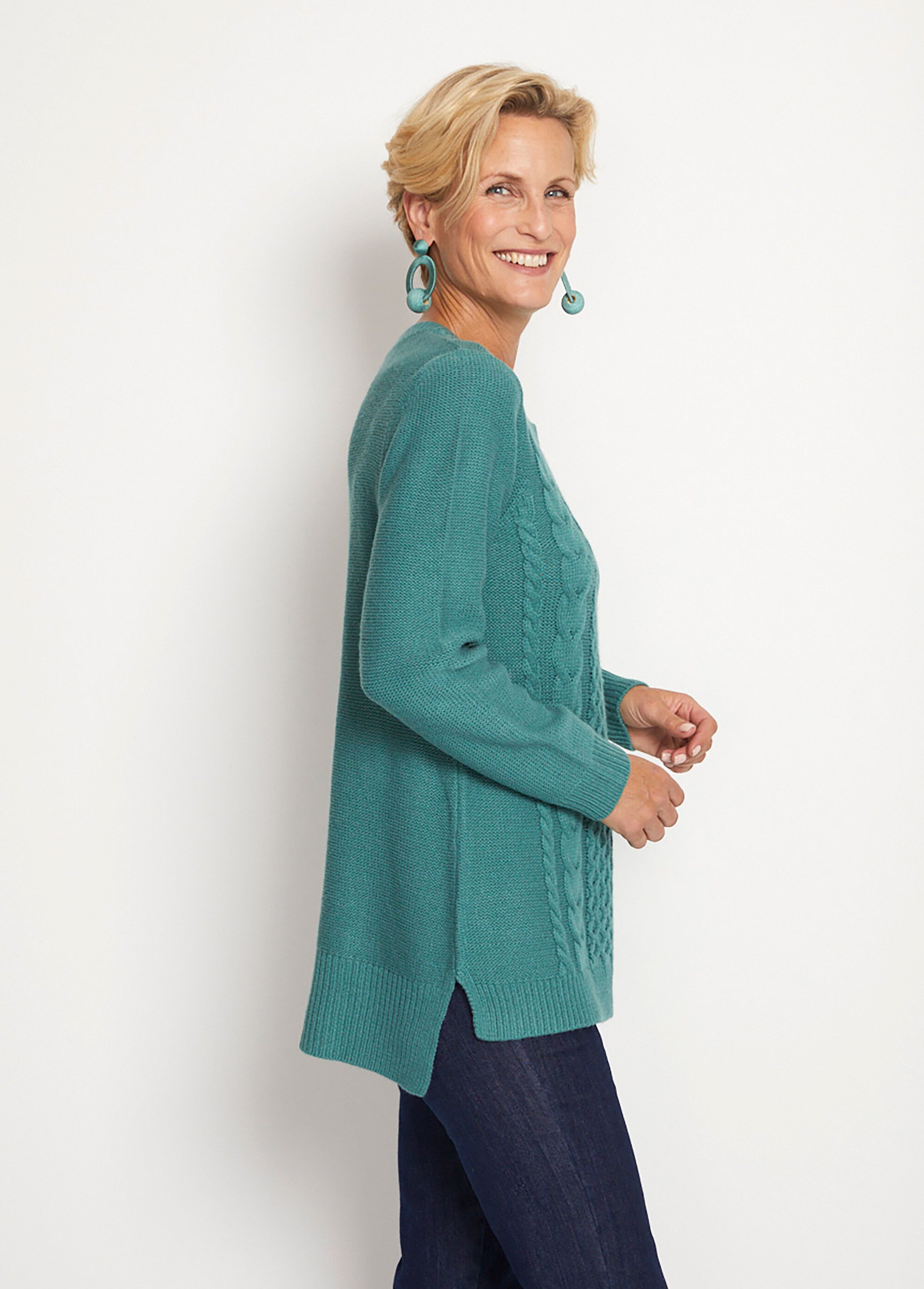 Pull-tunique jersey envers et torsades Femme Vert PALTO DR1