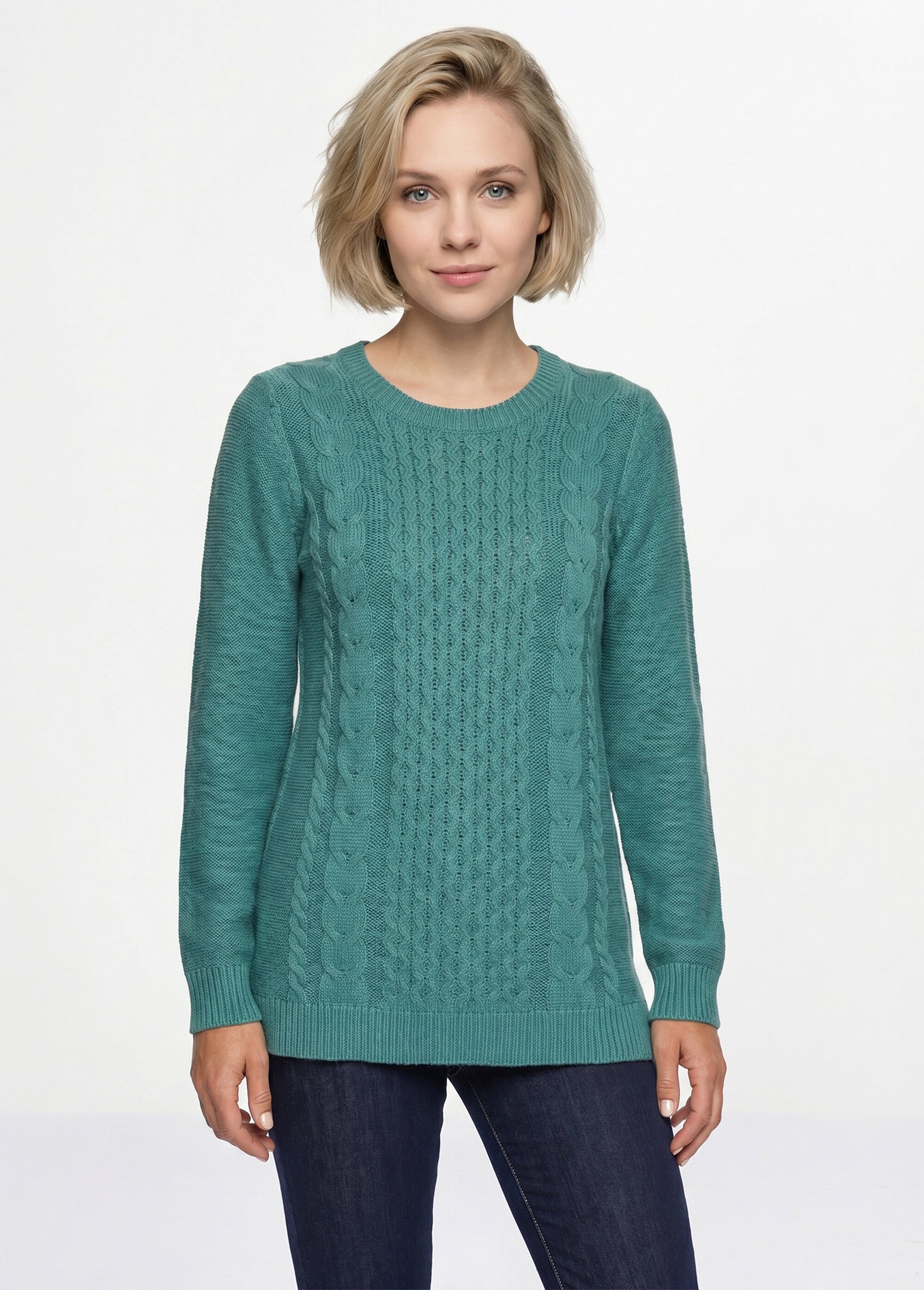 Pull-tunique jersey envers et torsades Femme Vert PALTO FA1