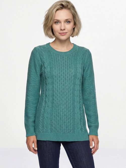Pull-tunique jersey envers et torsades Femme Vert PALTO FA1