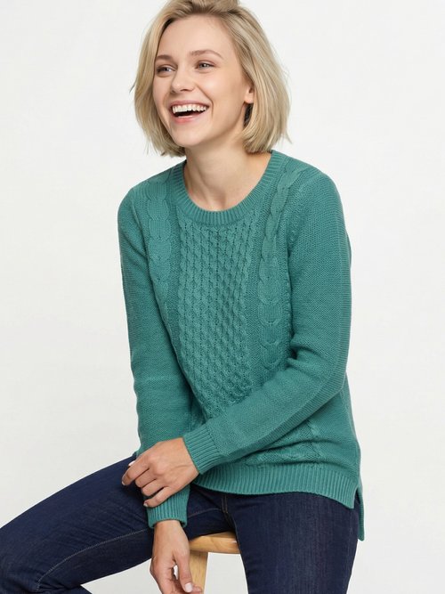 Pull-tunique jersey envers et torsades Femme Vert PALTO MV1