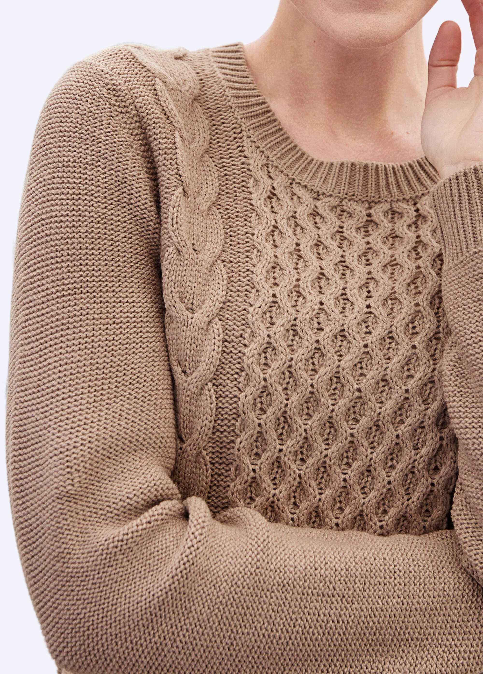 Pull-tunique jersey envers et torsades Femme Marron PALTO DE1