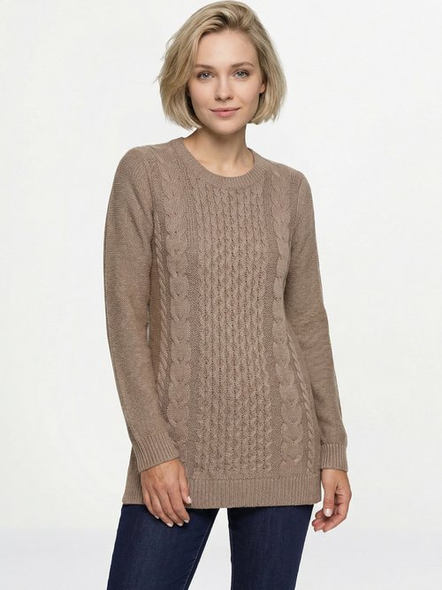 Pull-tunique jersey envers et torsades Femme Marron PALTO FA1