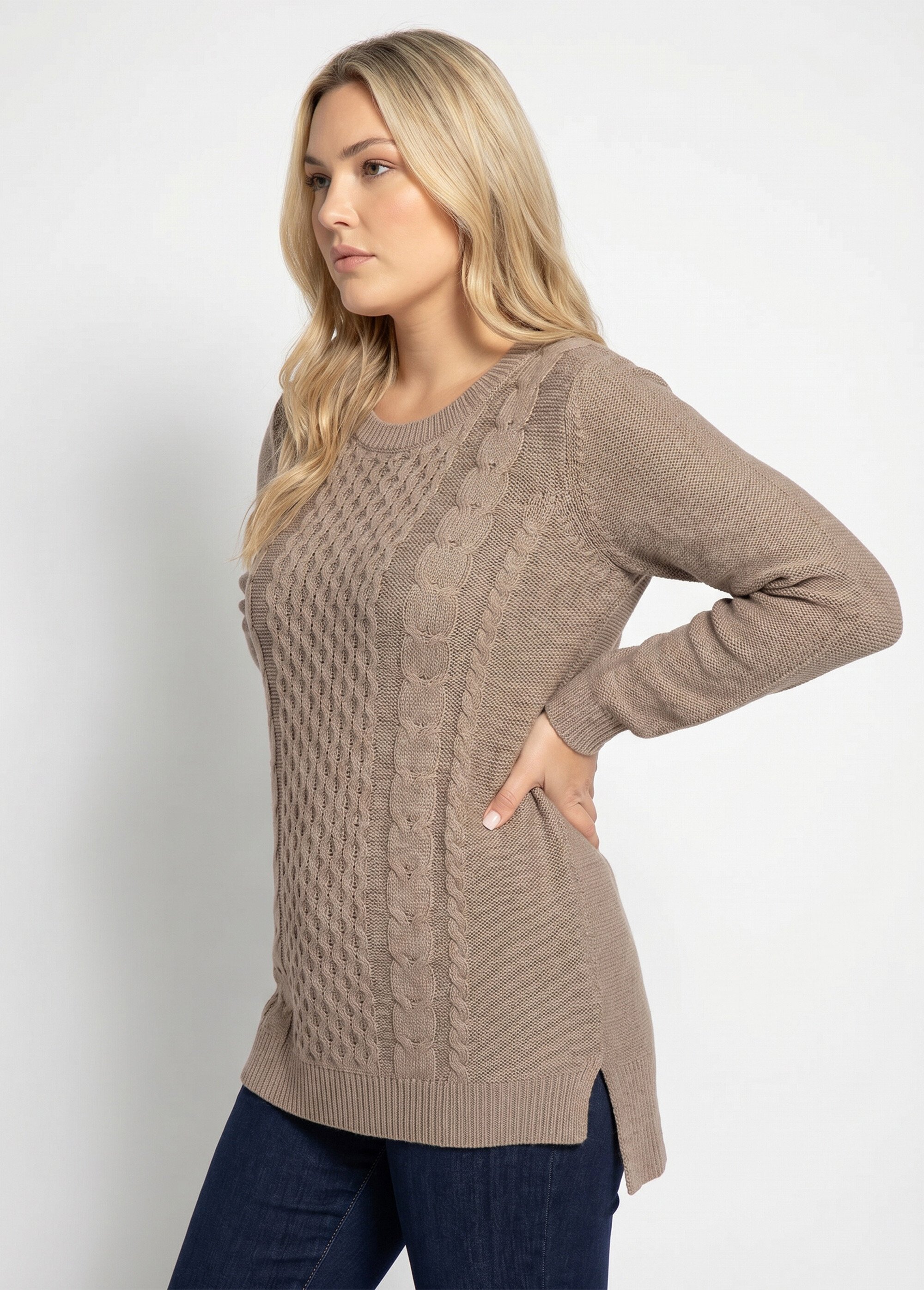 Pull-tunique jersey envers et torsades