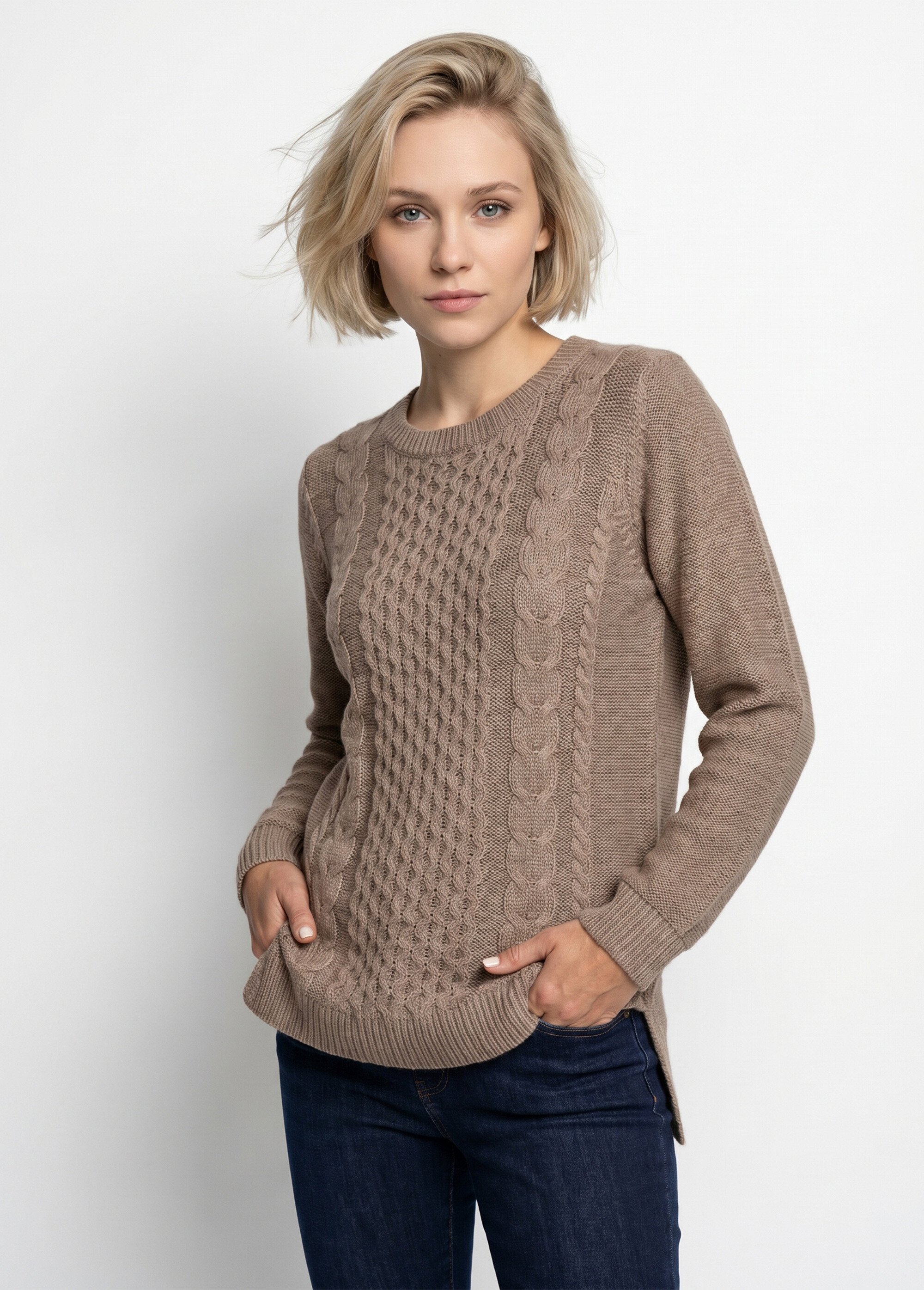 Pull-tunique jersey envers et torsades Femme Marron PALTO MV1