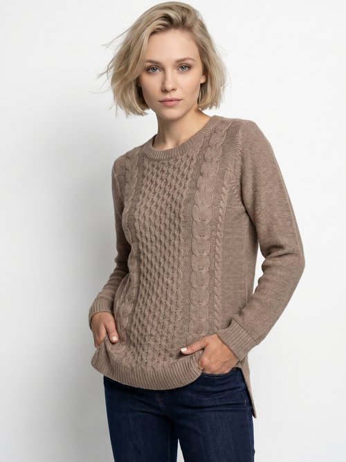 Pull-tunique jersey envers et torsades Femme Marron PALTO MV1