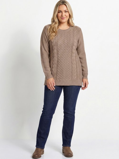 Pull-tunique jersey envers et torsades Femme Grande Taille Marron PALTO SI1