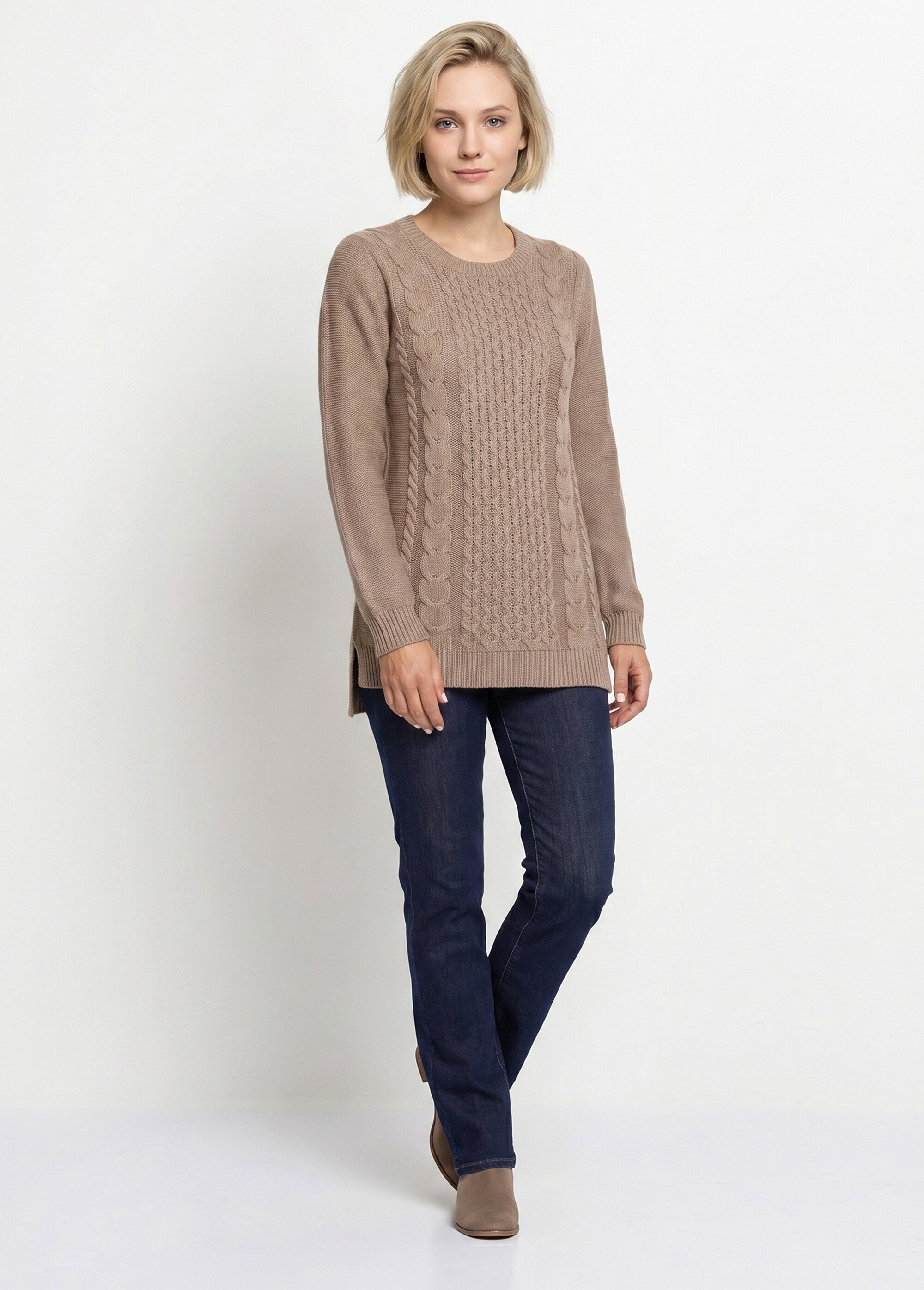 Pull-tunique jersey envers et torsades Femme Marron PALTO SI1