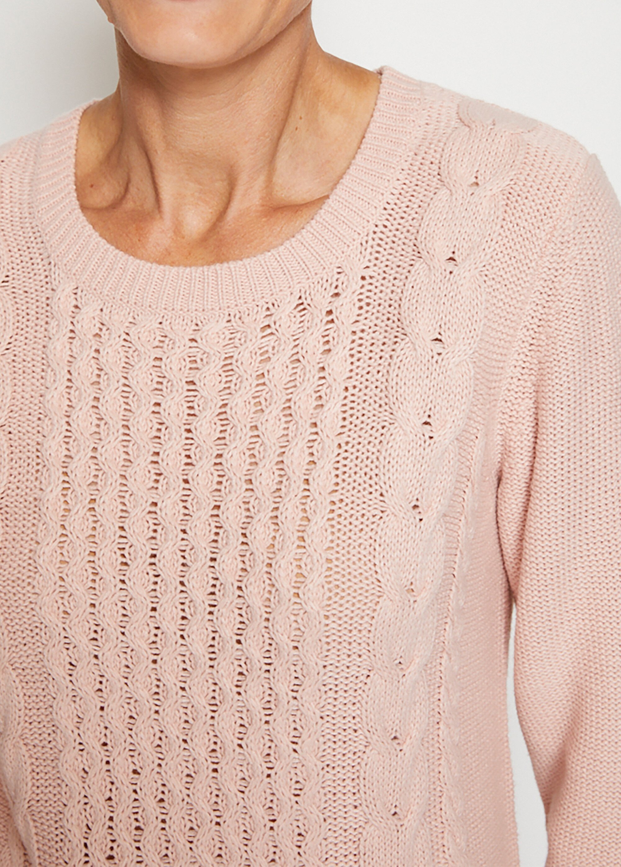 Pull-tunique jersey envers et torsades Femme Rose PALTO DE2
