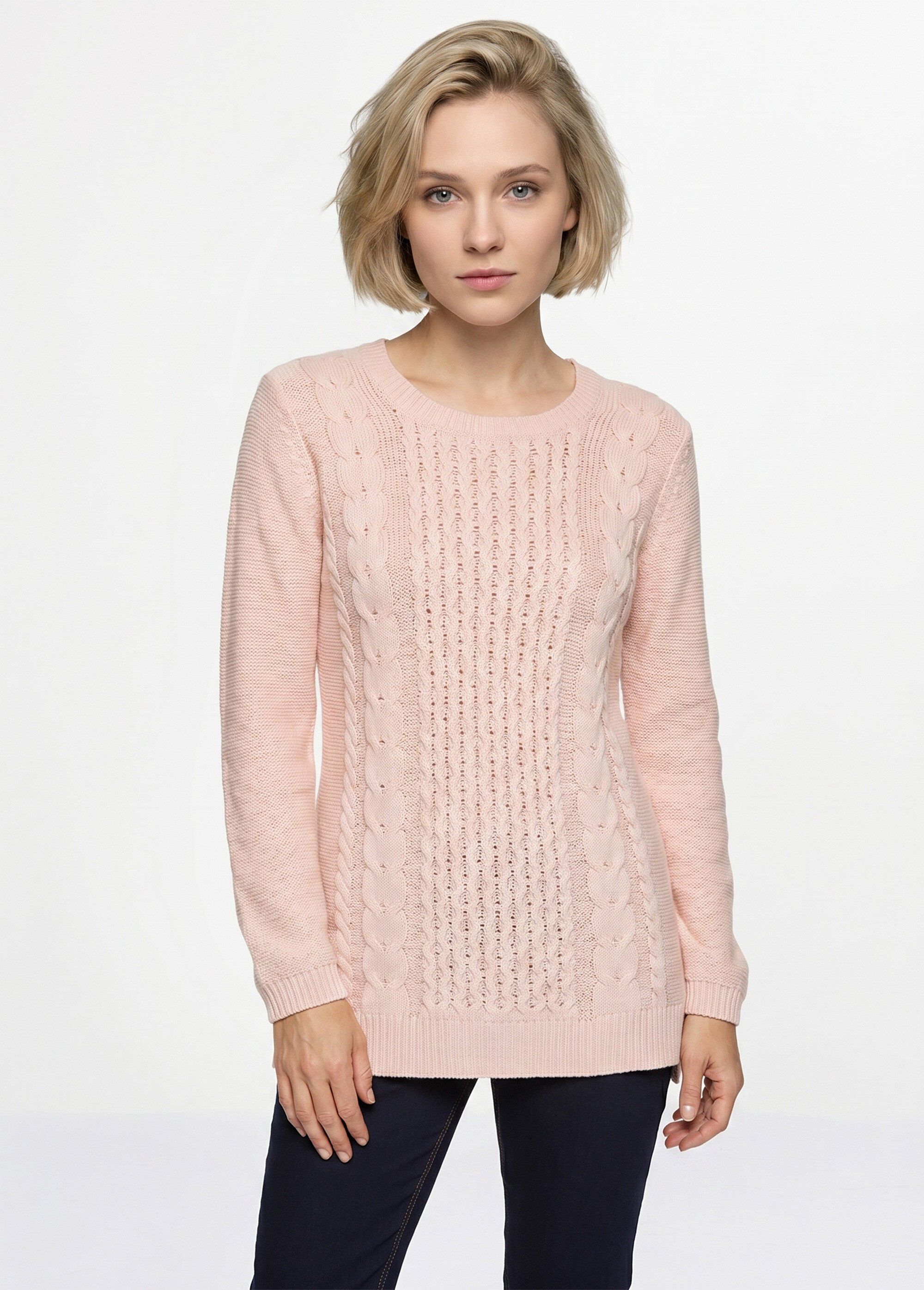 Pull-tunique jersey envers et torsades Femme Rose PALTO FA1