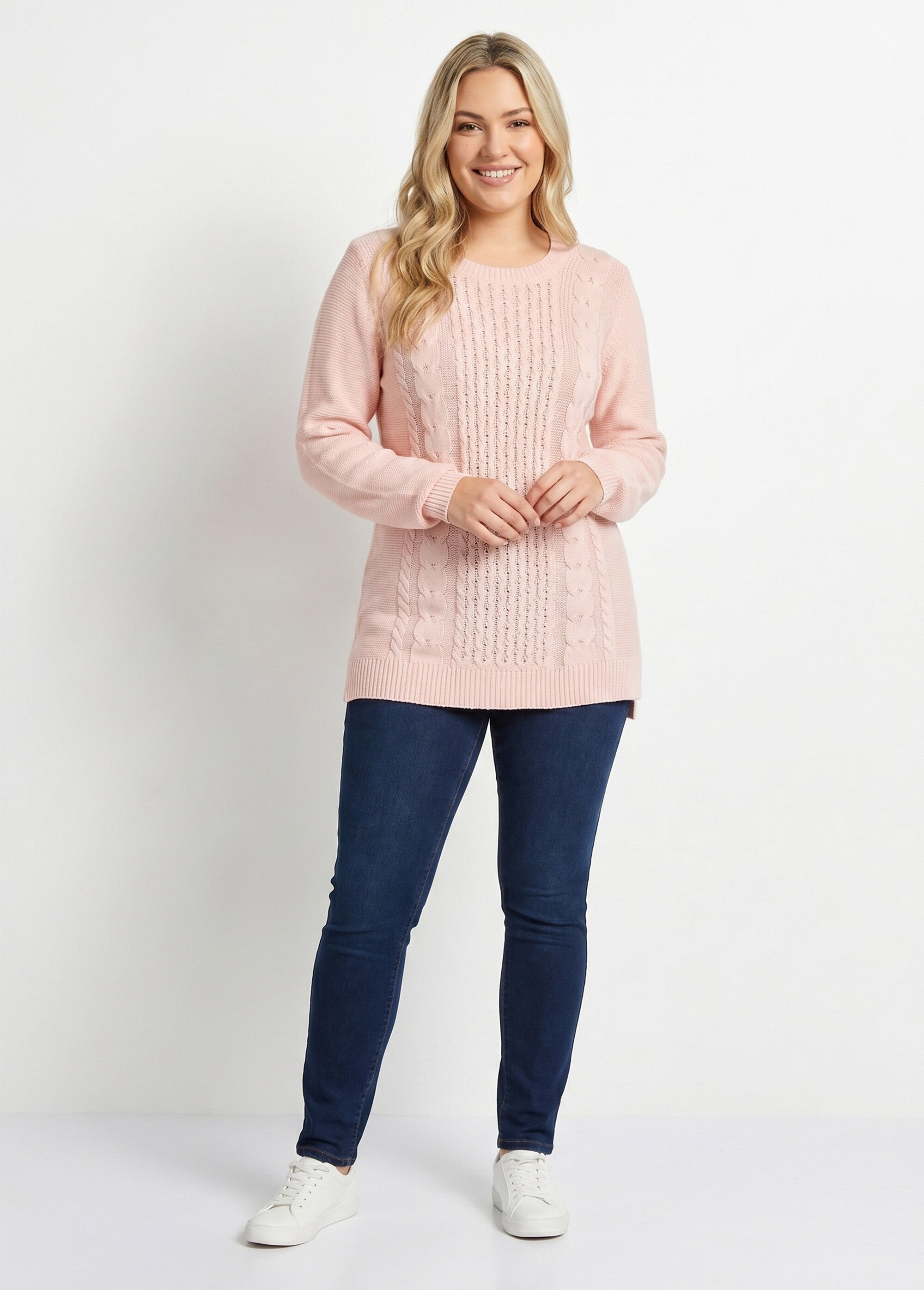 Pull-tunique jersey envers et torsades Femme Grande Taille Rose PALTO SI1
