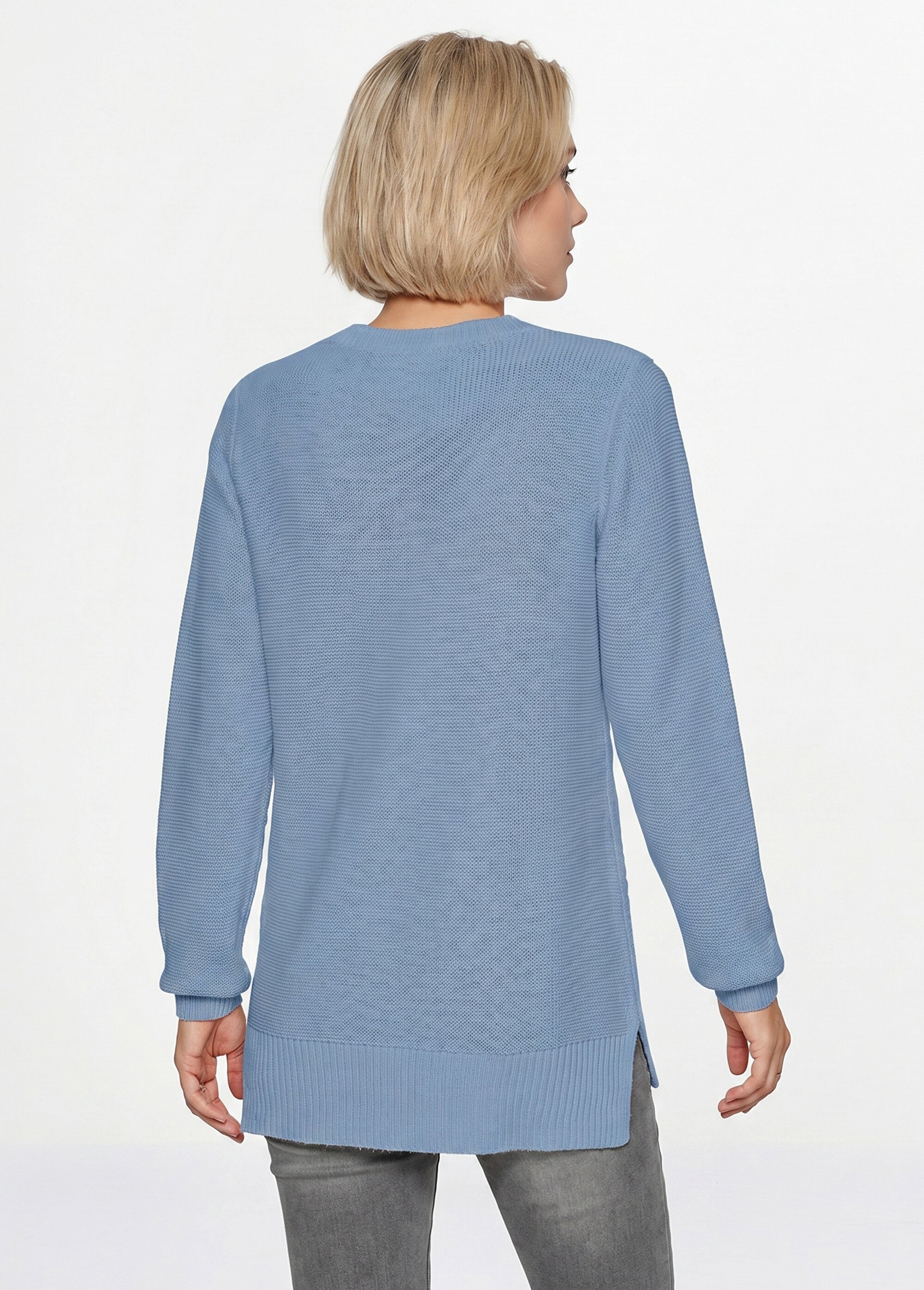 Pull-tunique jersey envers et torsades Femme Bleu PALTO DO1