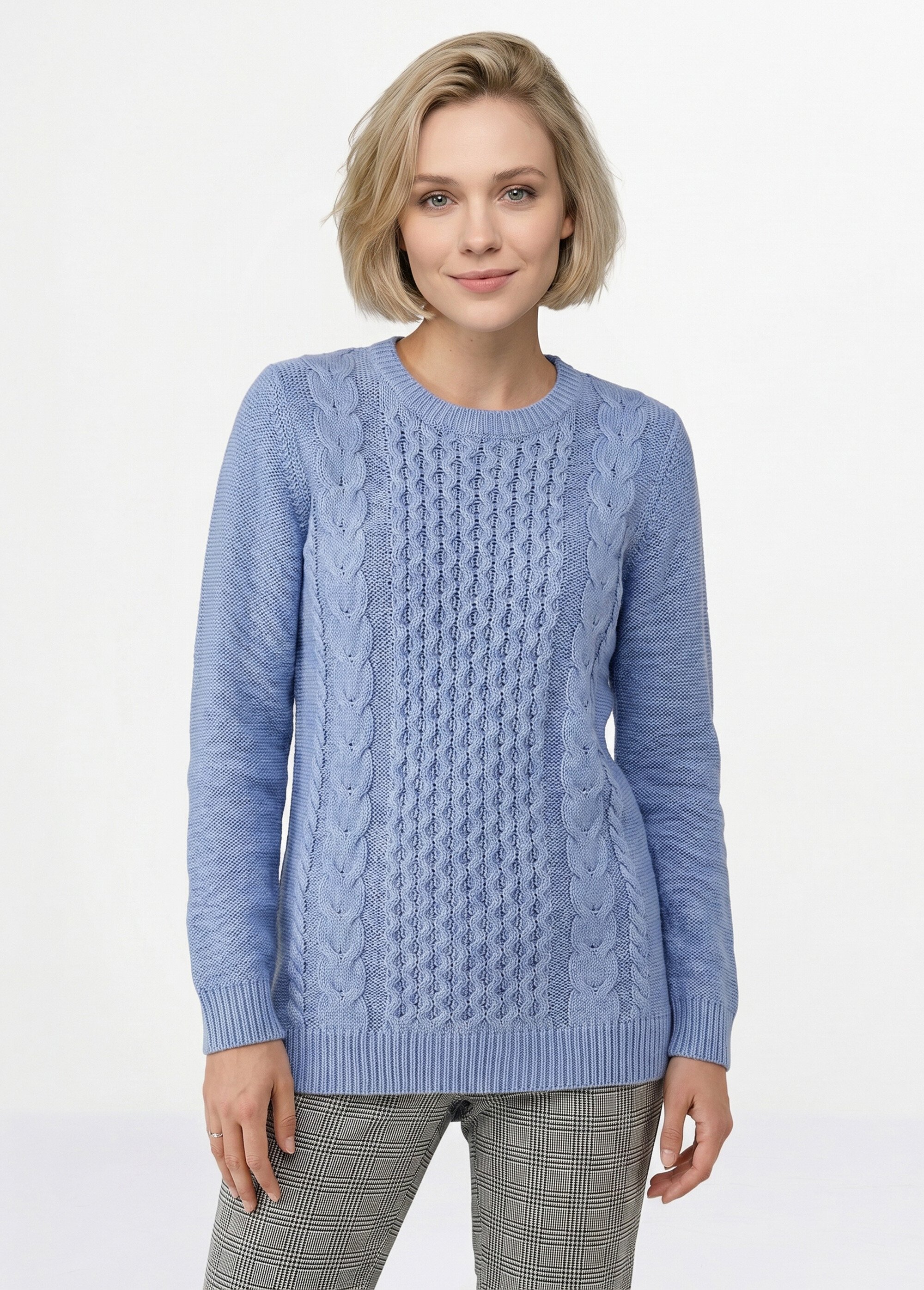 Pull-tunique jersey envers et torsades Femme Bleu PALTO FA1
