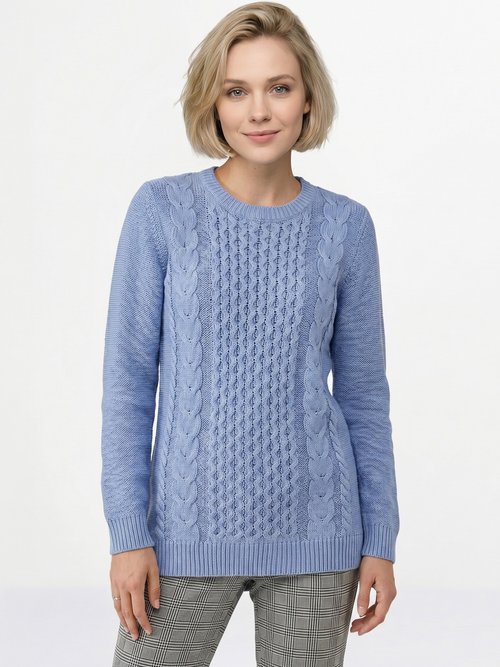Pull-tunique jersey envers et torsades Femme Bleu PALTO FA1