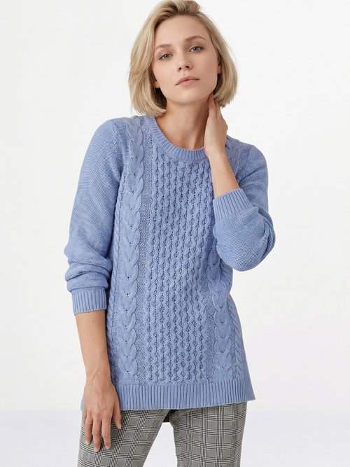 Pull-tunique jersey envers et torsades Femme Bleu PALTO MV1