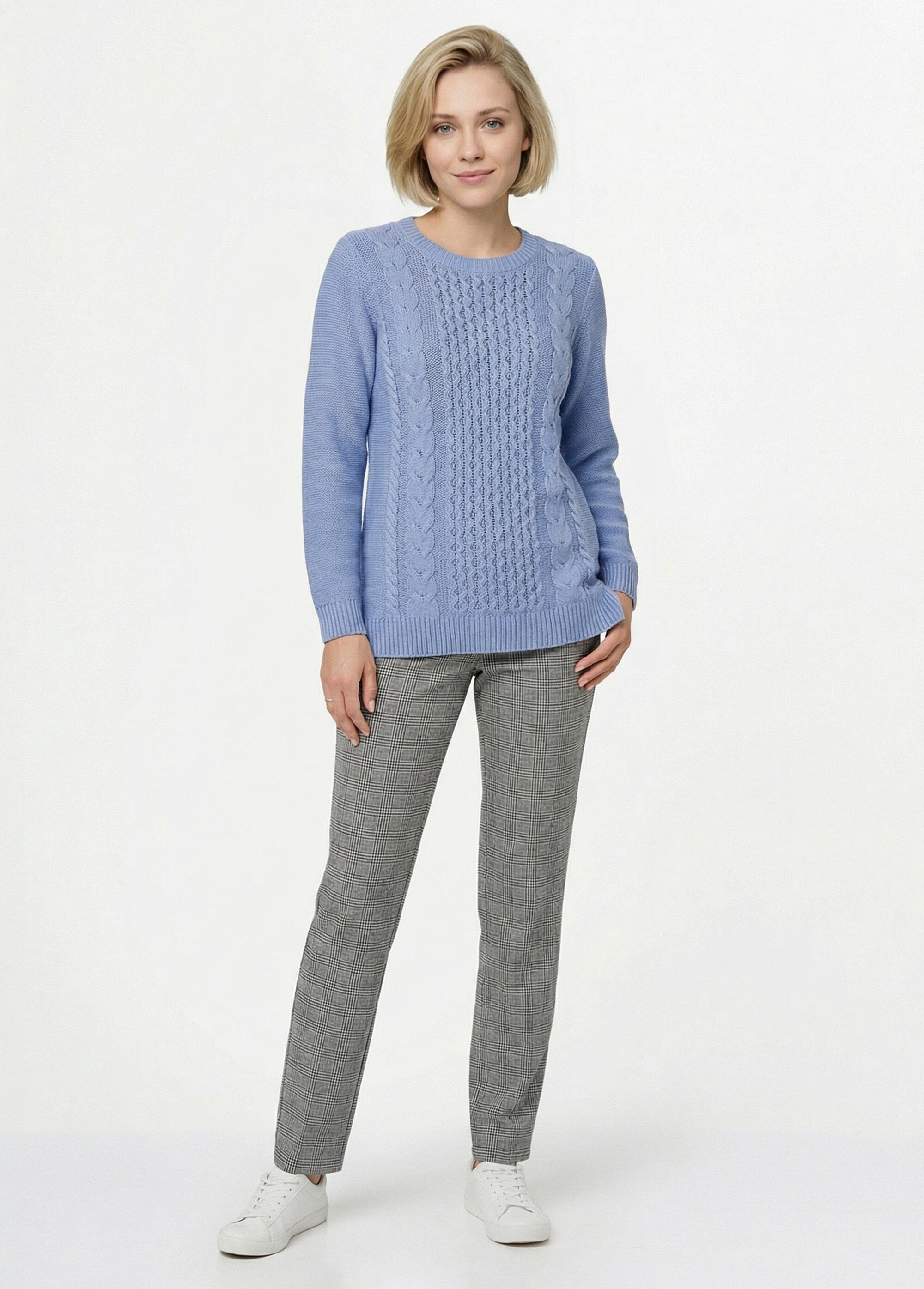 Pull-tunique jersey envers et torsades Femme Bleu PALTO SI1