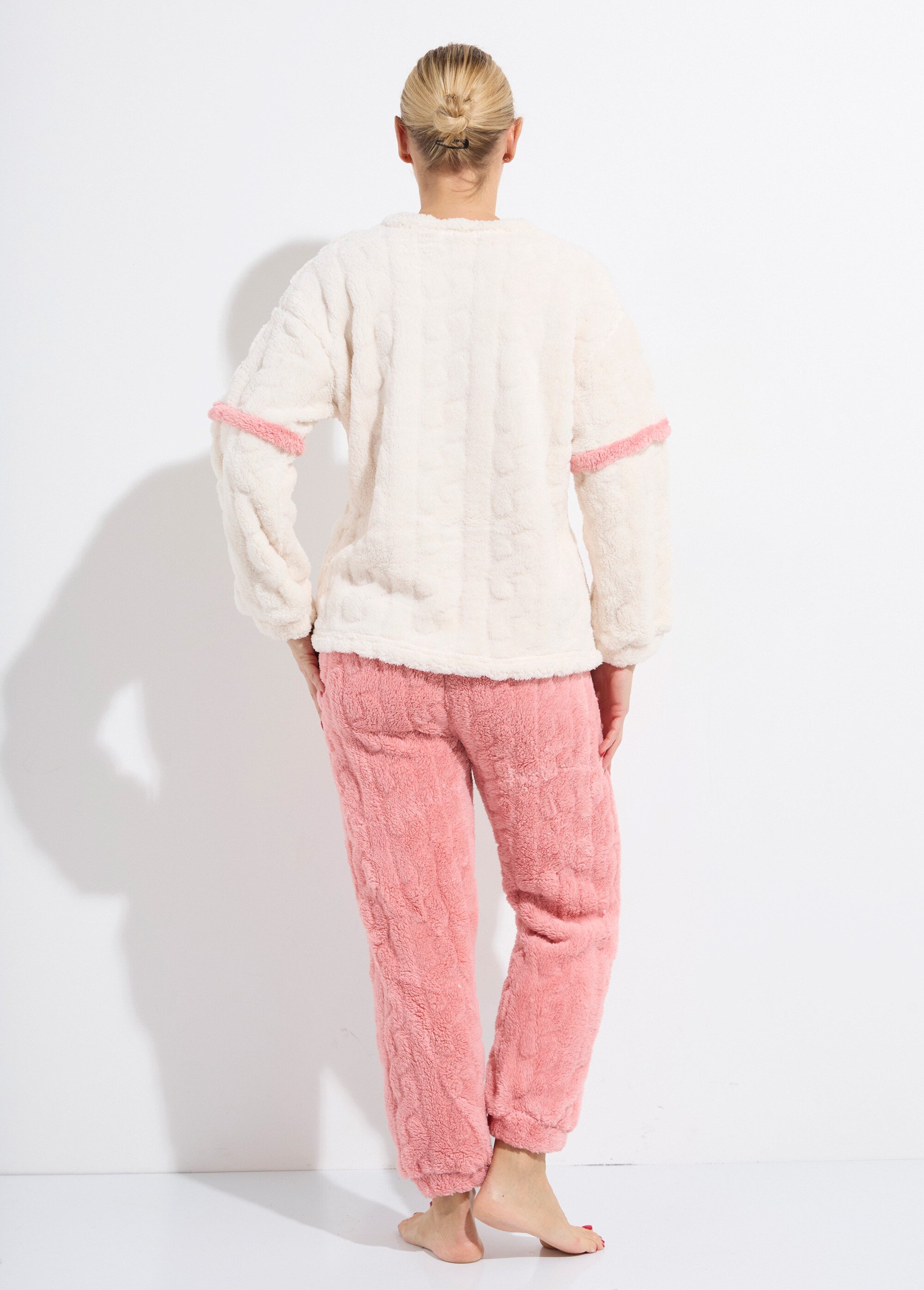 Pyjama 2 pièces polaire, motif cotelé Femme Rose LIL7849 DO1