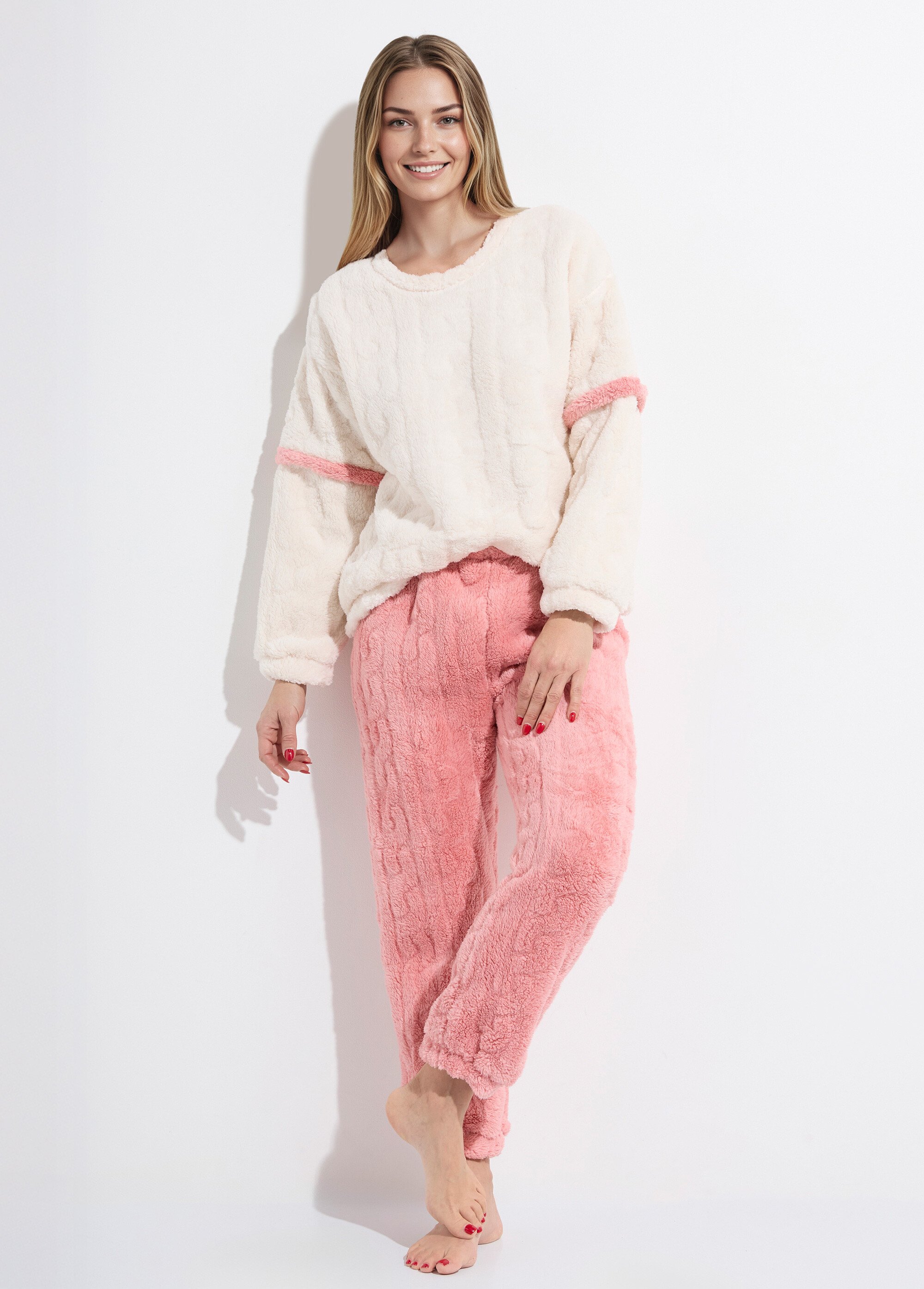 Pyjama 2 pièces polaire, motif cotelé