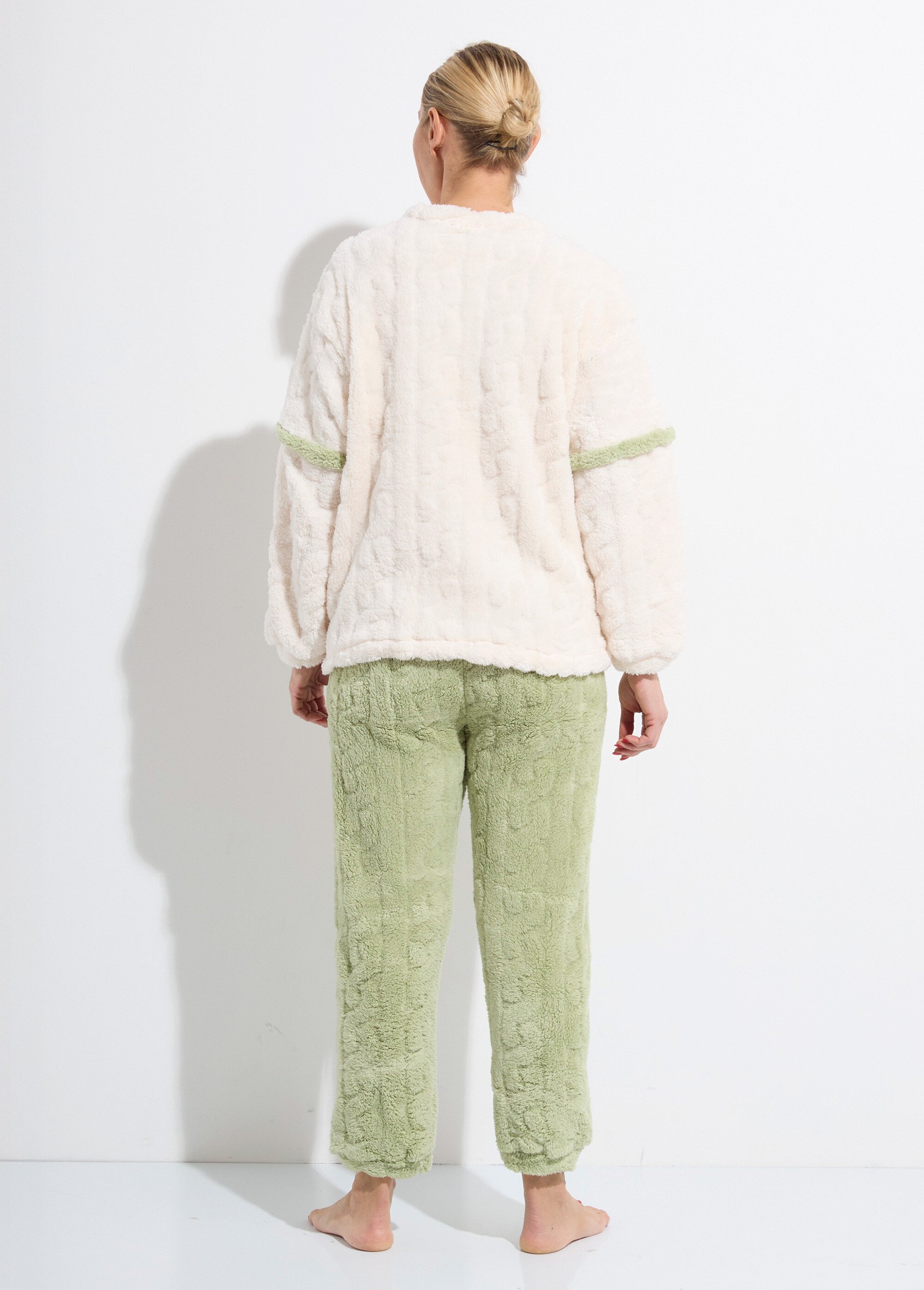 Pyjama 2 pièces polaire, motif cotelé Femme Vert LIL7849 DO1