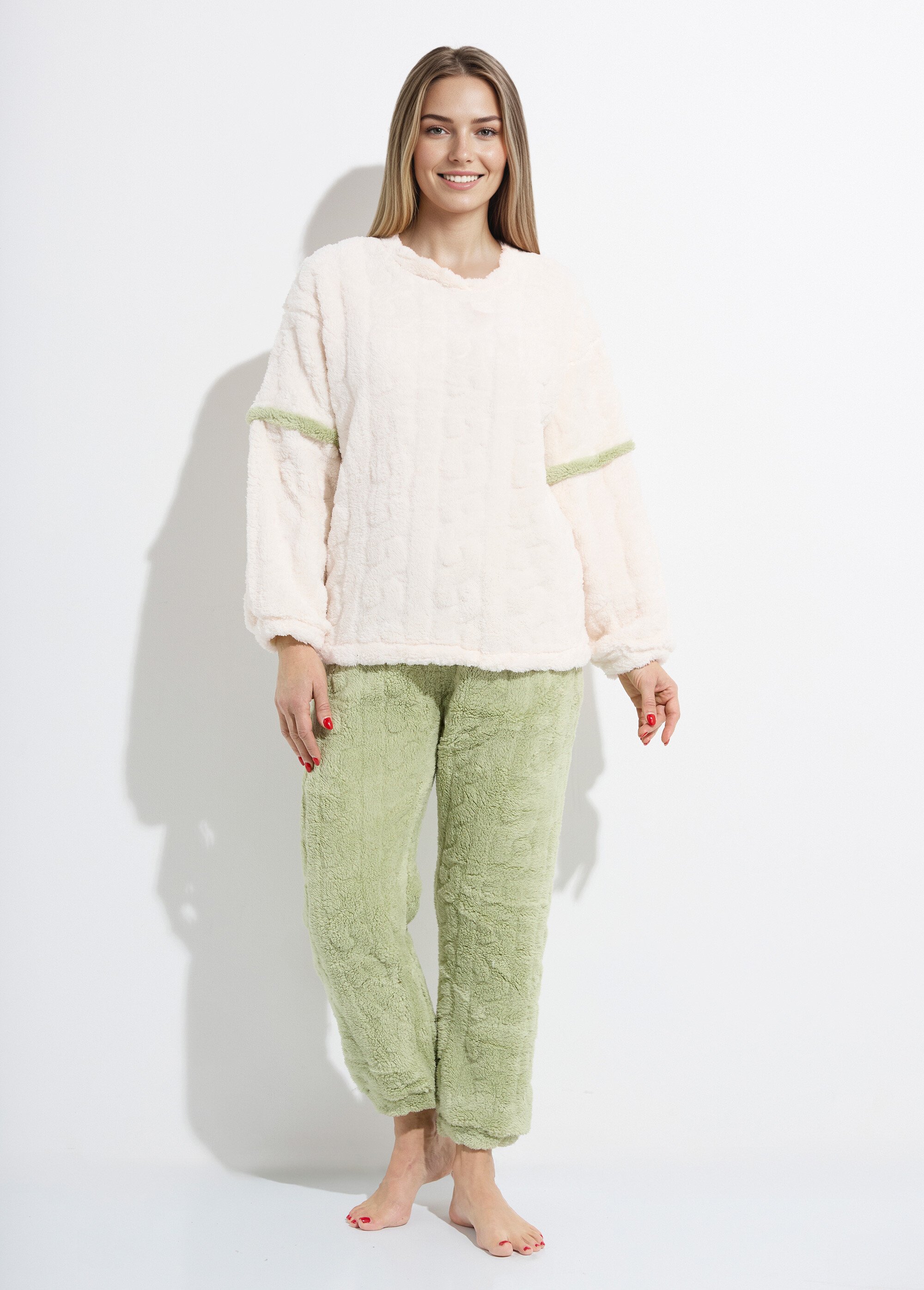 Pyjama 2 pièces polaire, motif cotelé Femme Vert LIL7849 FA1
