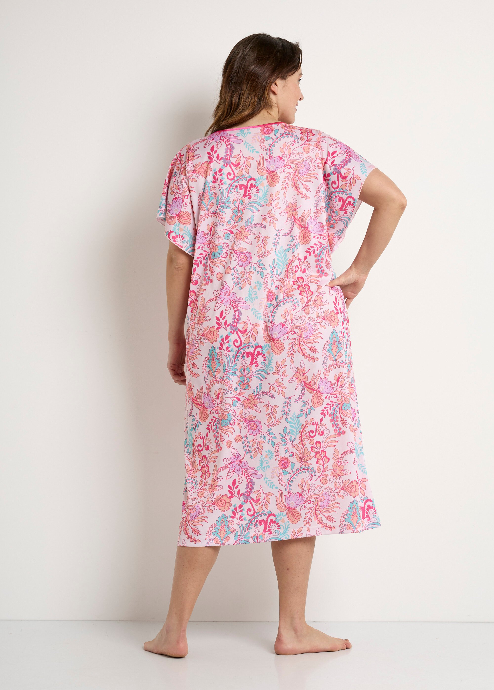 Robe d'hôtesse longue satinée imprimé floral