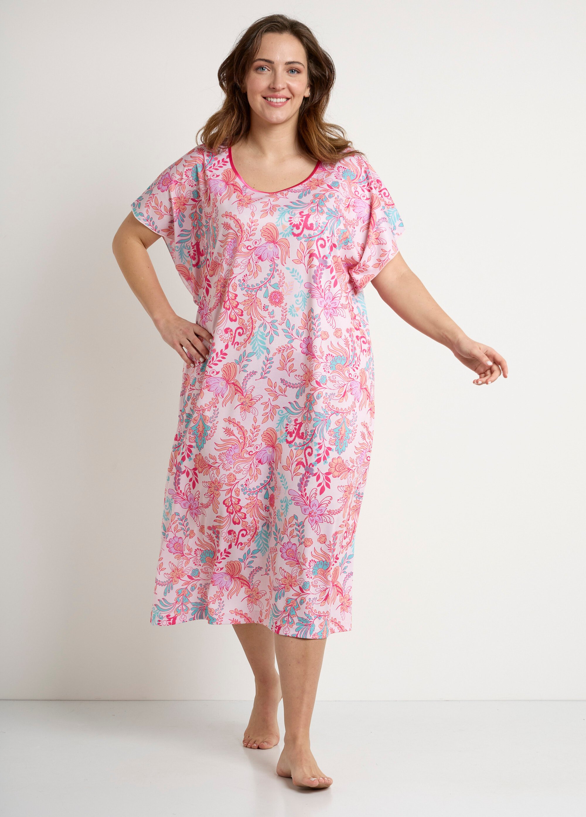 Robe d'hôtesse longue satinée imprimé floral