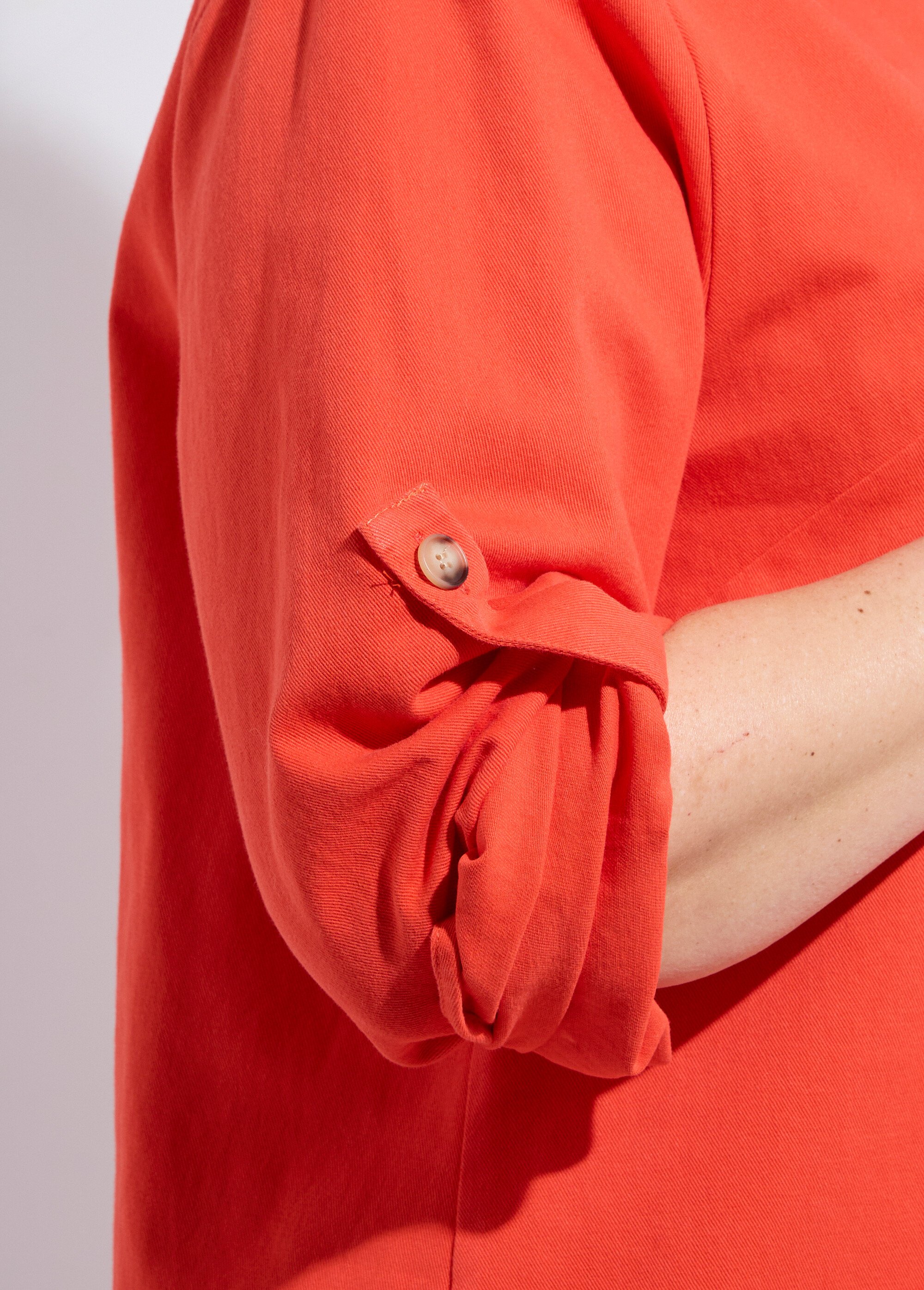 Robe chemisier en twill, manches longues Femme Grande Taille Orange MA-M975-2255 DE2