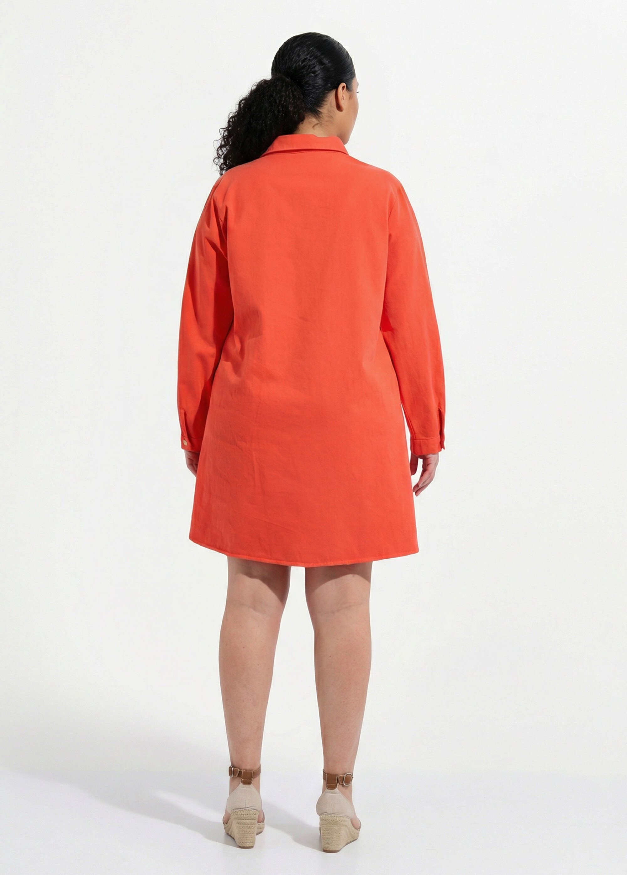 Robe chemisier en twill, manches longues Femme Grande Taille Orange MA-M975-2255 DO1