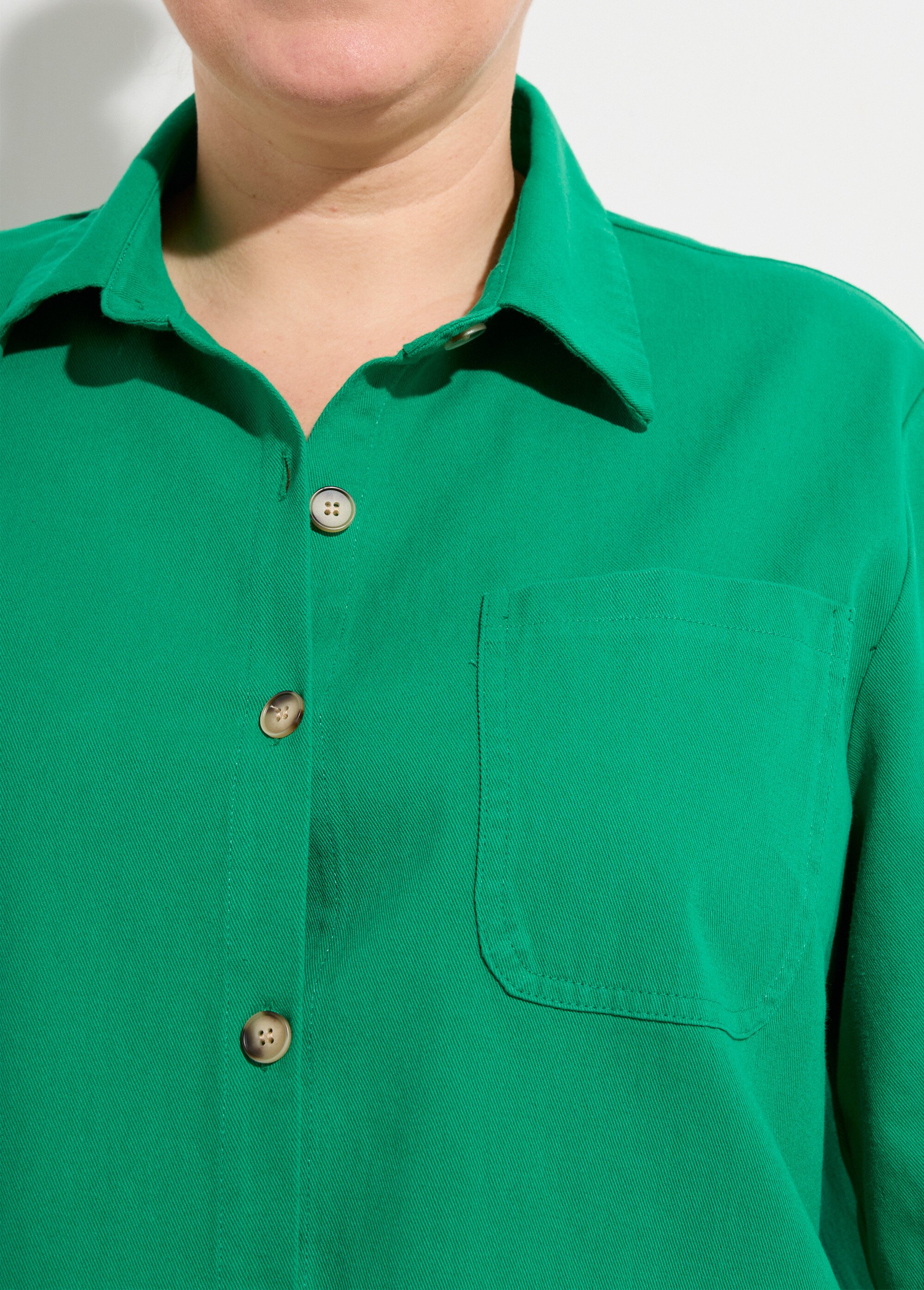 Robe chemisier en twill, manches longues Femme Grande Taille Vert MA-M975-2255 DE1