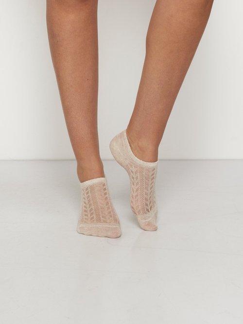 Socquettes basses motif mailles, foncé Femme Beige BEN13895947 FA2