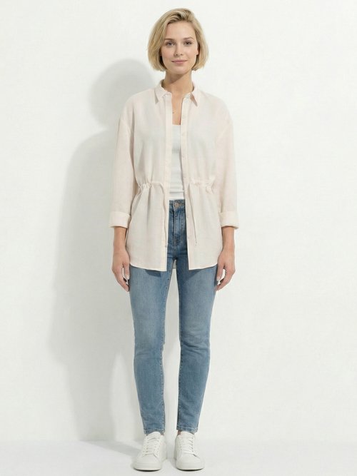 Surchemise boutonnée ceinturée Femme Beige CAYANE SF1