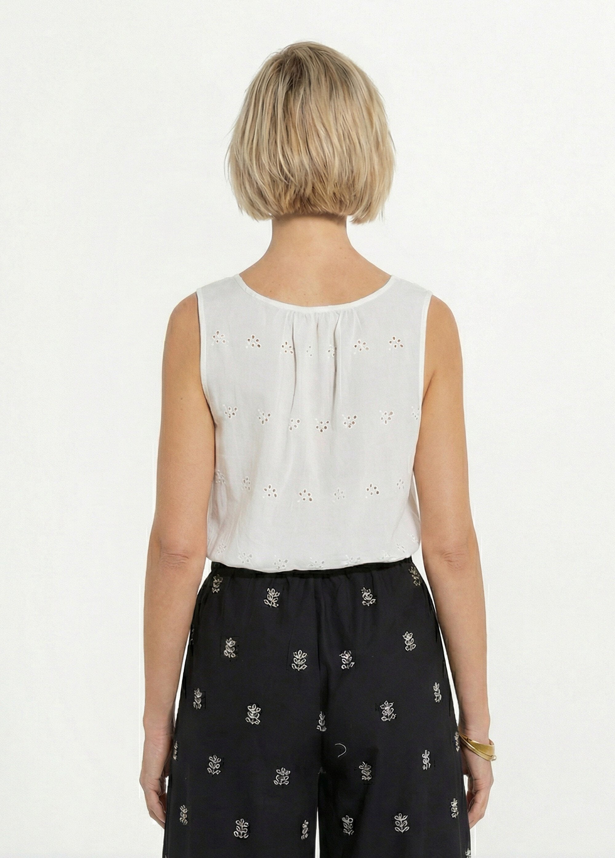 Top débardeur broderie anglaise coton Femme Beige CYLIADE DO1