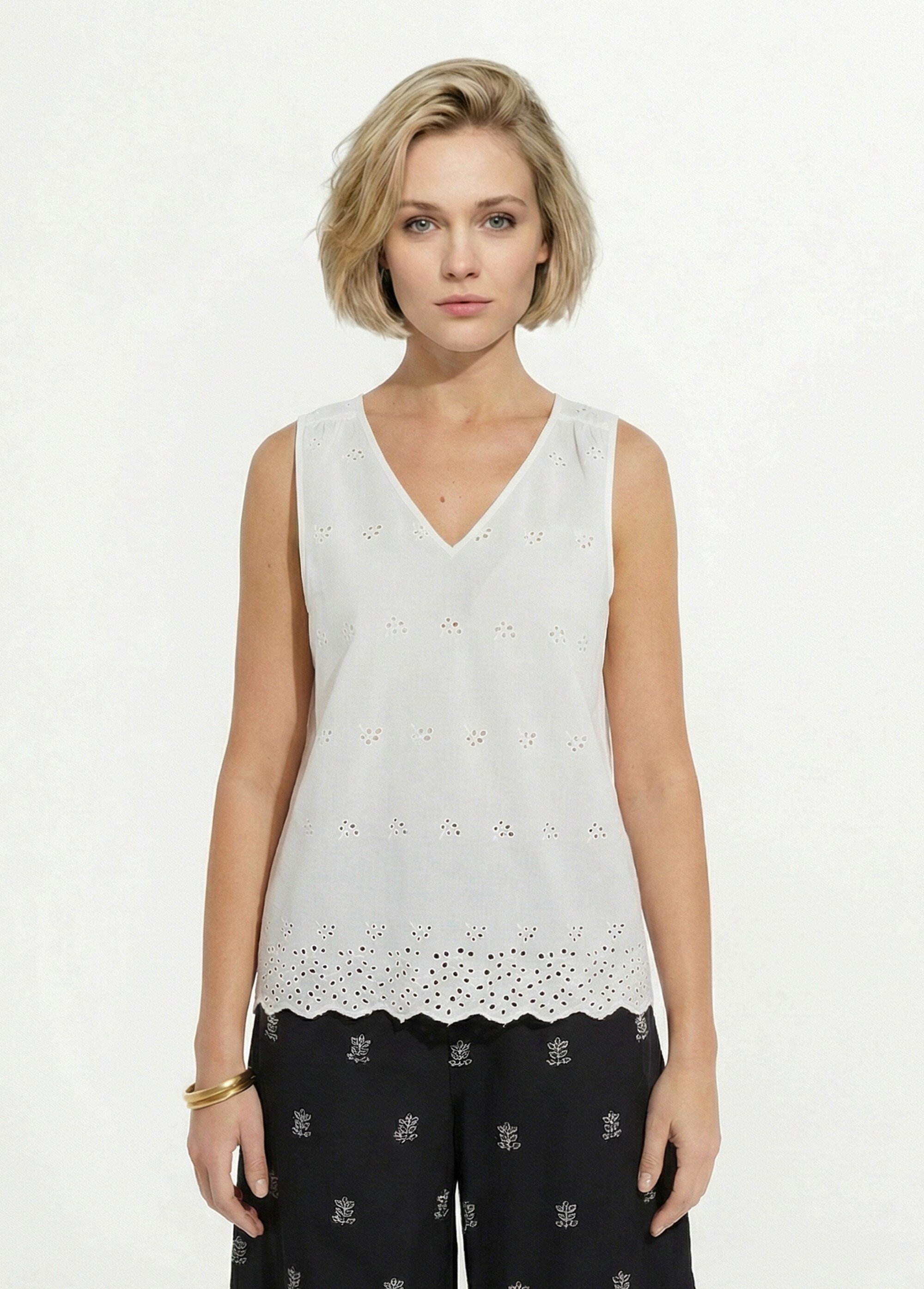Top débardeur broderie anglaise coton Femme Beige CYLIADE FA1