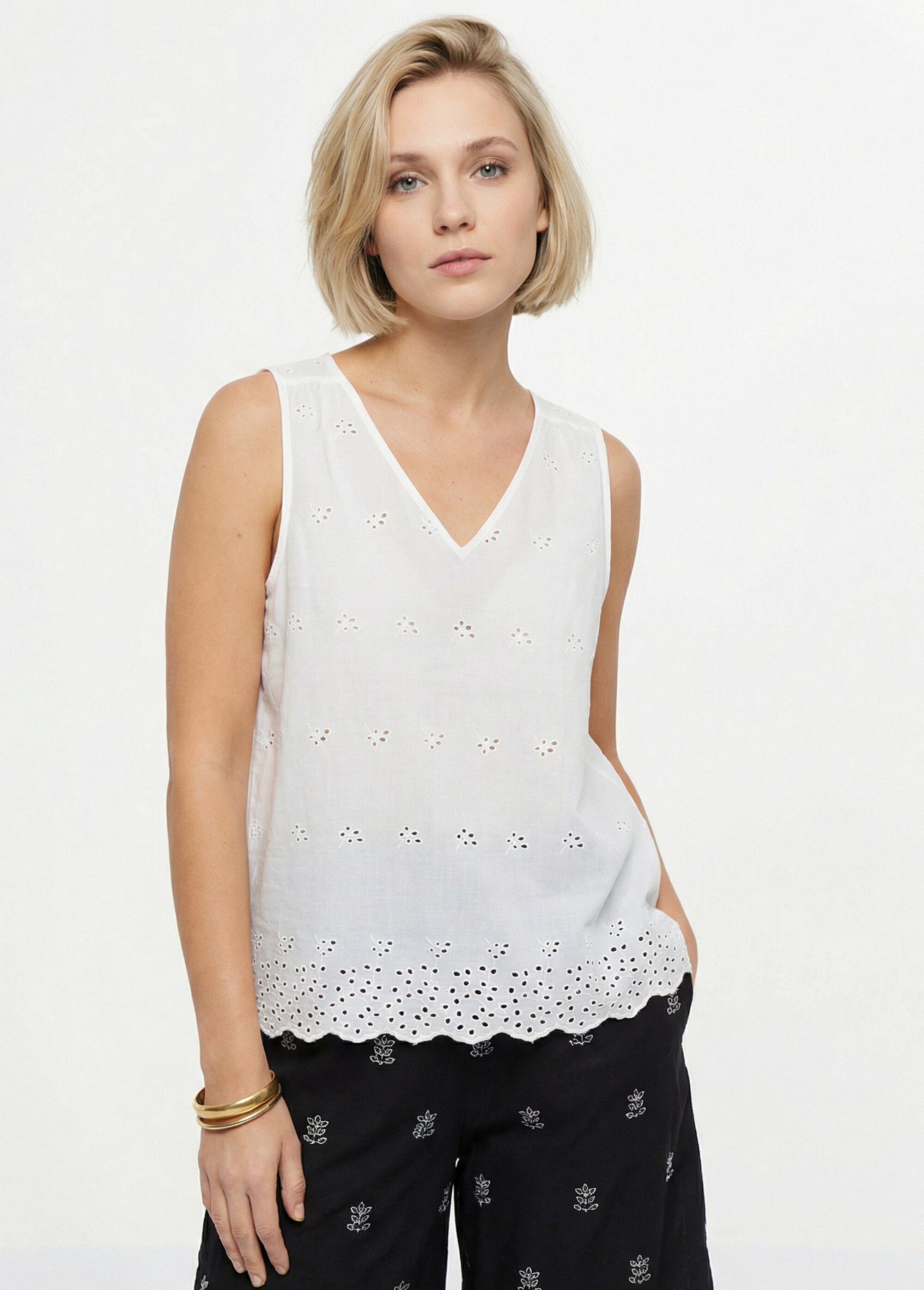 Top débardeur broderie anglaise coton Femme Beige CYLIADE MV1