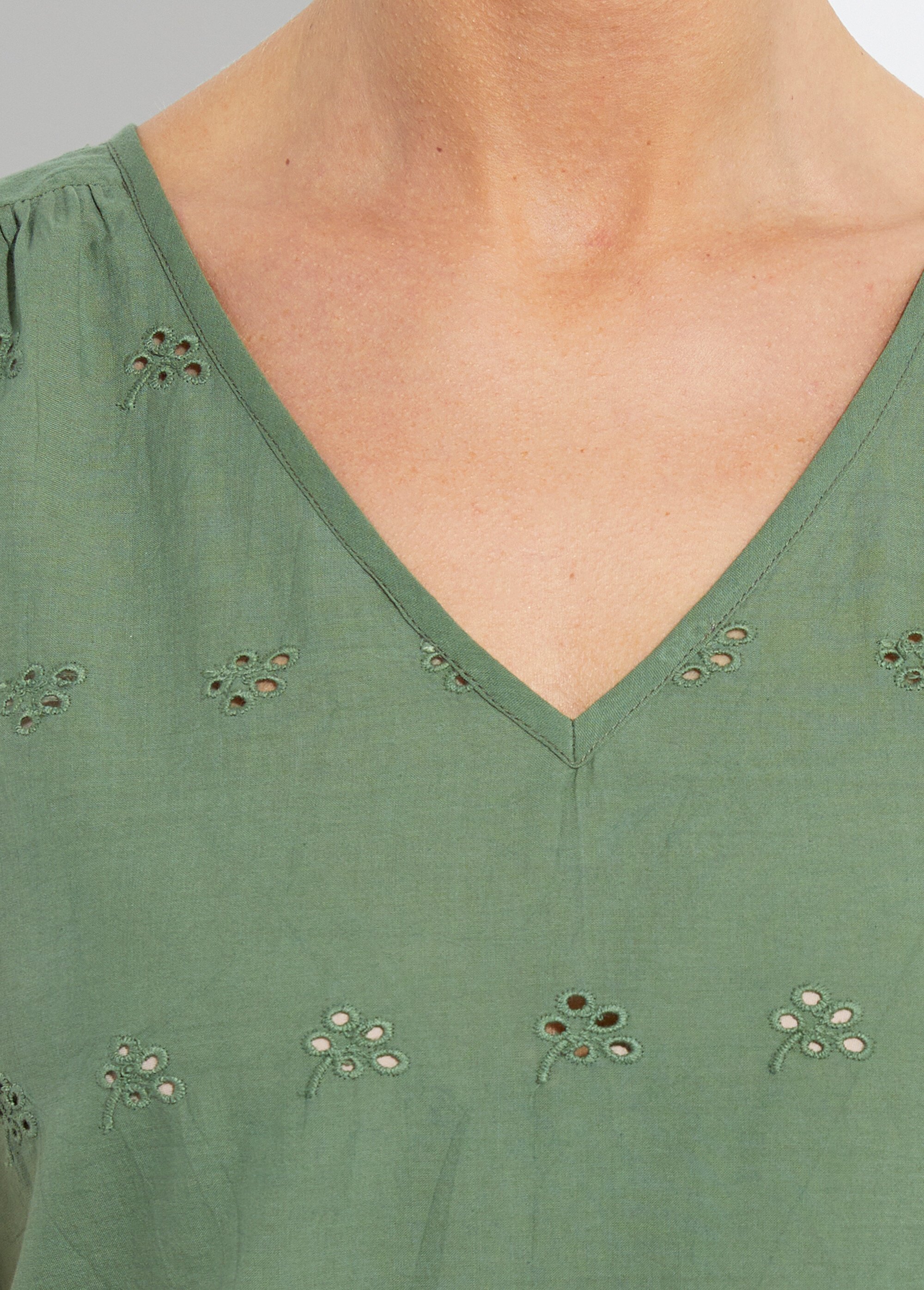 Top débardeur broderie anglaise coton Femme Vert CYLIADE DE1