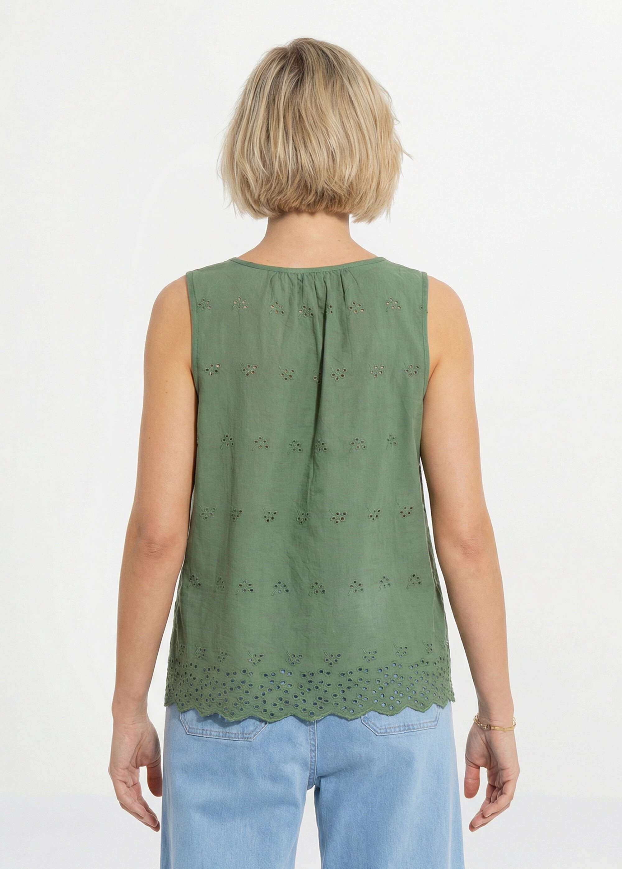 Top débardeur broderie anglaise coton Femme Vert CYLIADE DO1