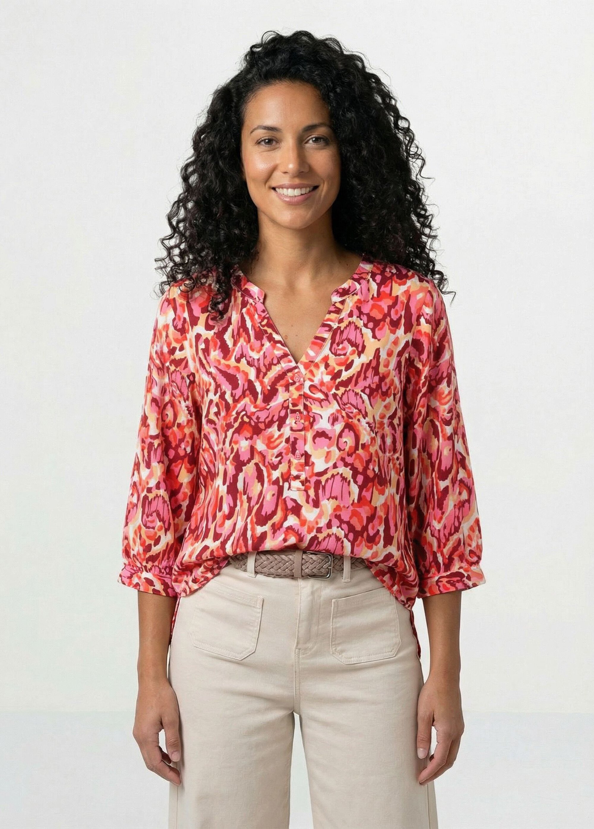 Tunique ample longue imprimée manches 3/4 Femme IMPRIME ROSE CARLES FA1