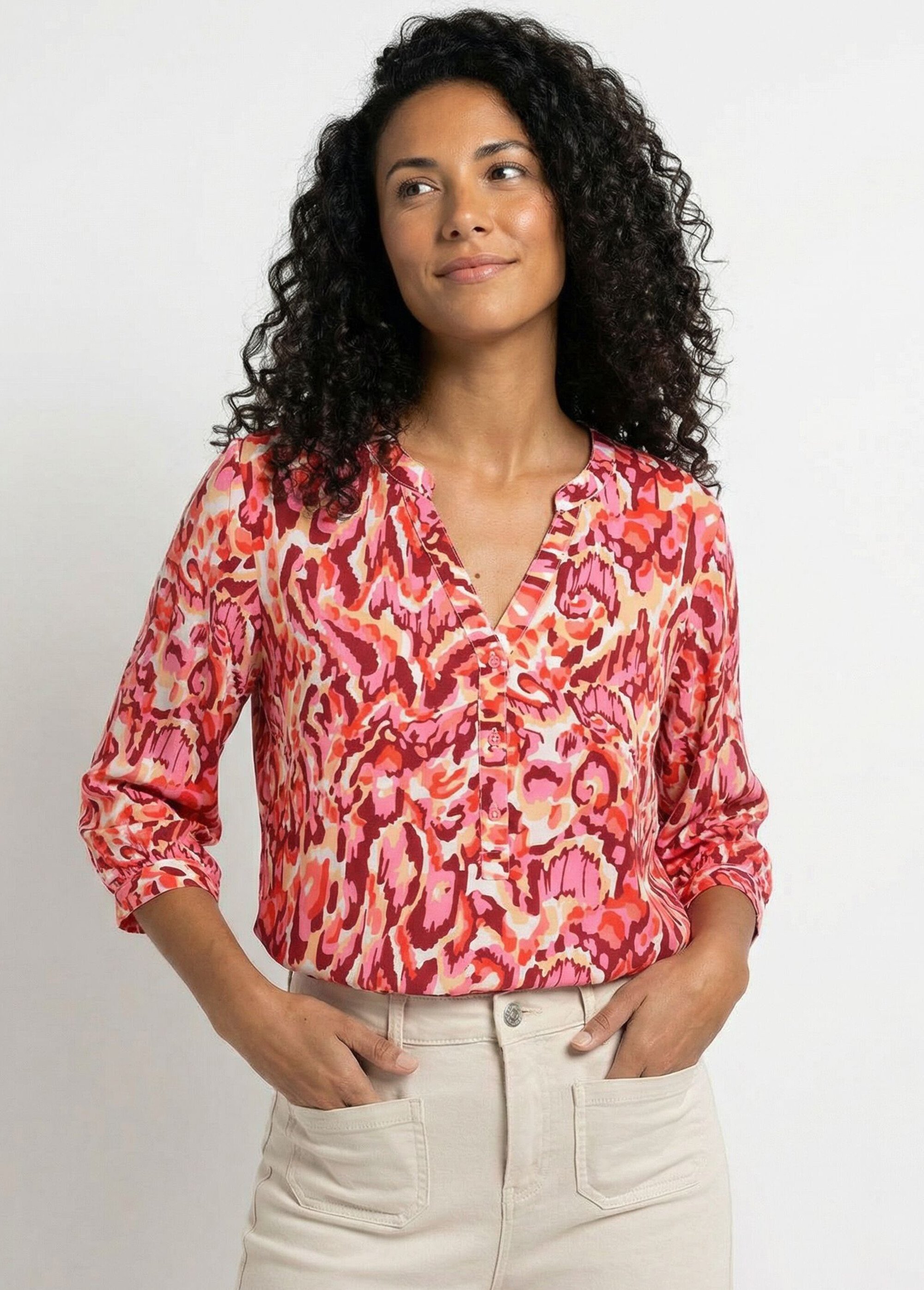 Tunique ample longue imprimée manches 3/4 Femme IMPRIME ROSE CARLES MV1