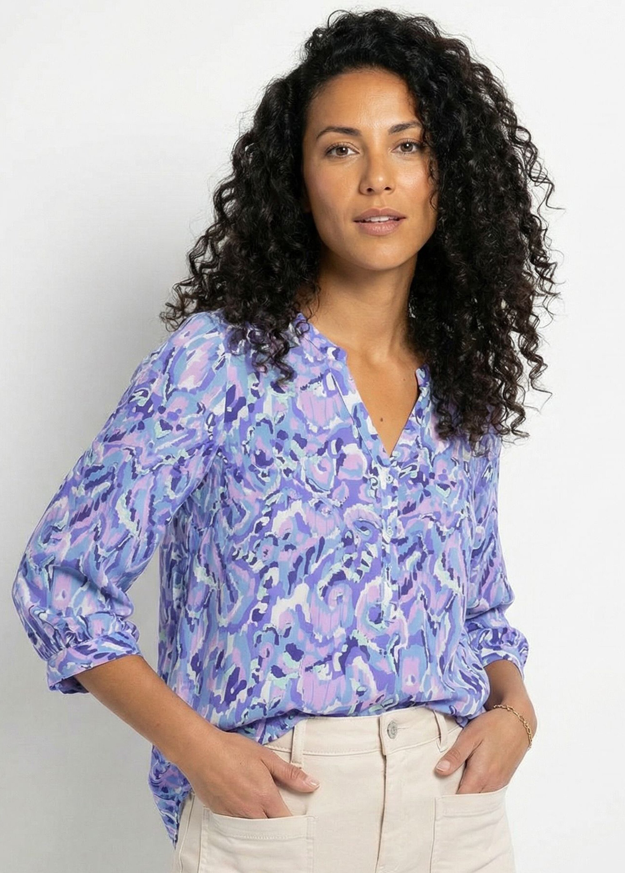 Tunique ample longue imprimée manches 3/4