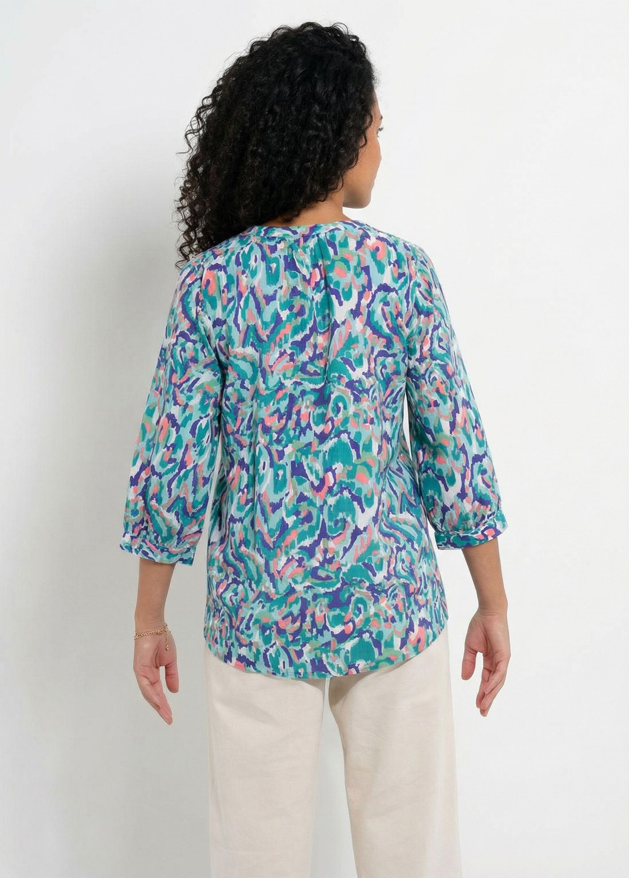 Tunique ample longue imprimée manches 3/4 Femme IMPRIME VERT CARLES DO1